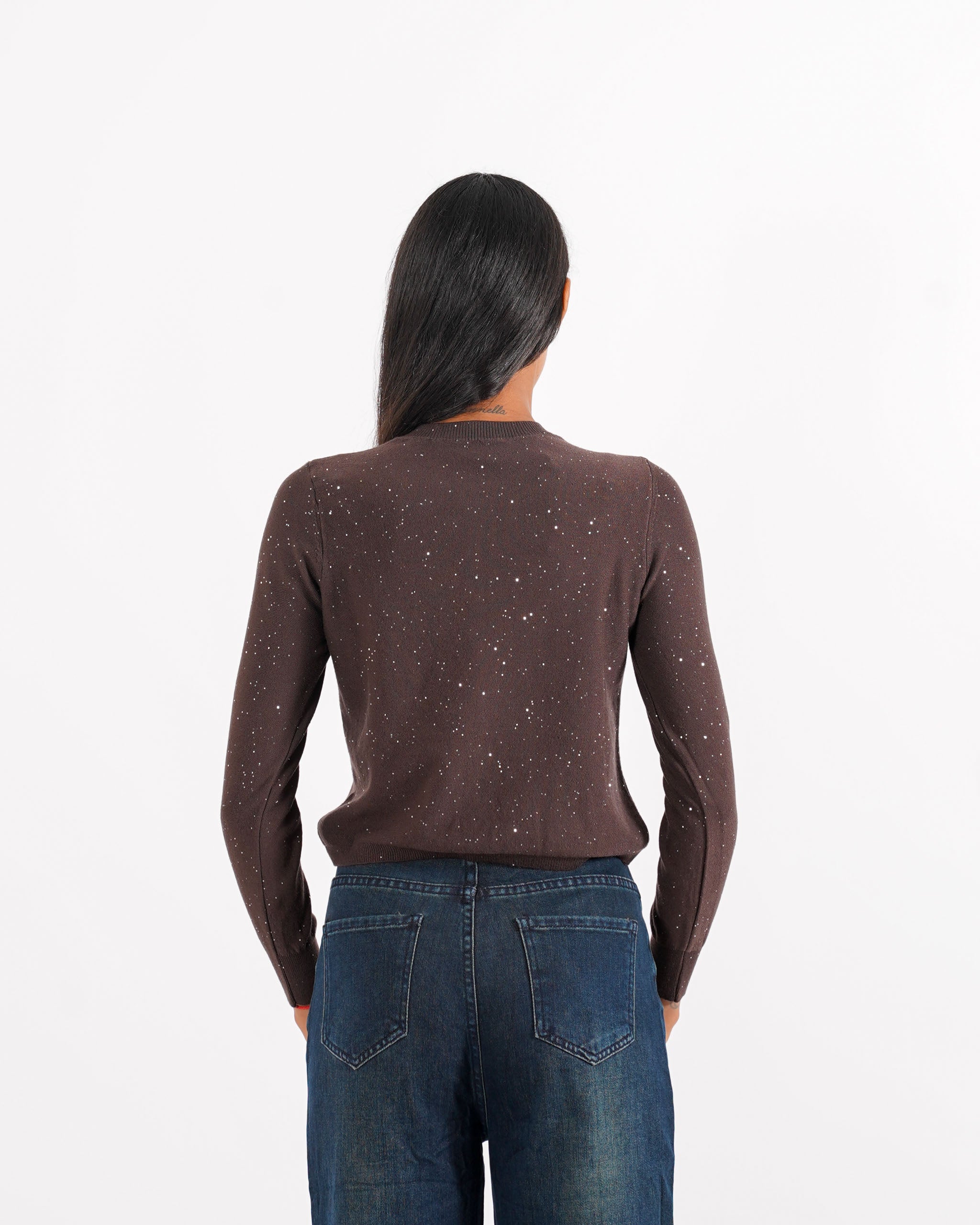 Cardigan in maglia con micro paillettes e bottoni rivestiti - Elias - Hope Fashion
