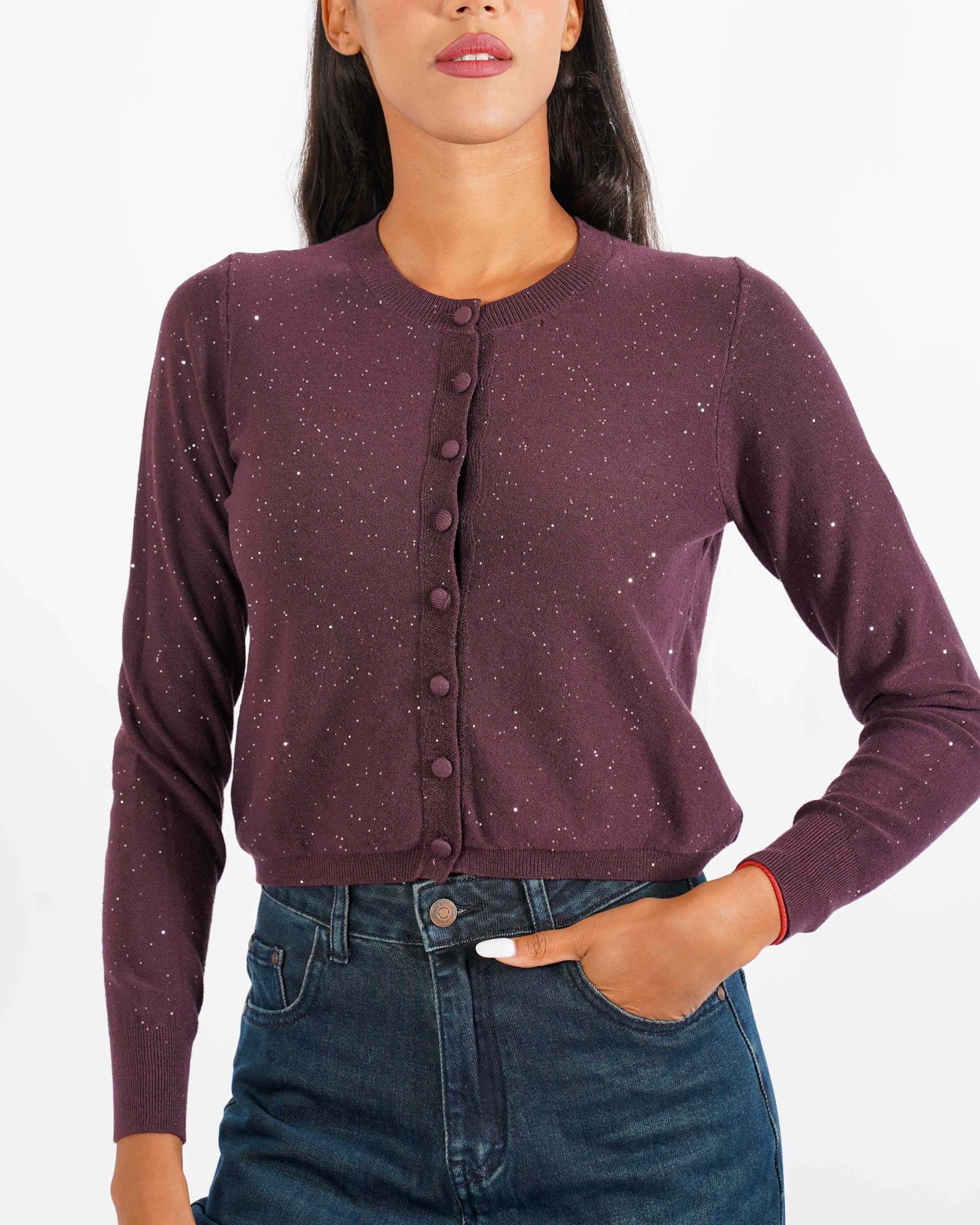 Cardigan in maglia con micro paillettes e bottoni rivestiti - Elias - Hope Fashion