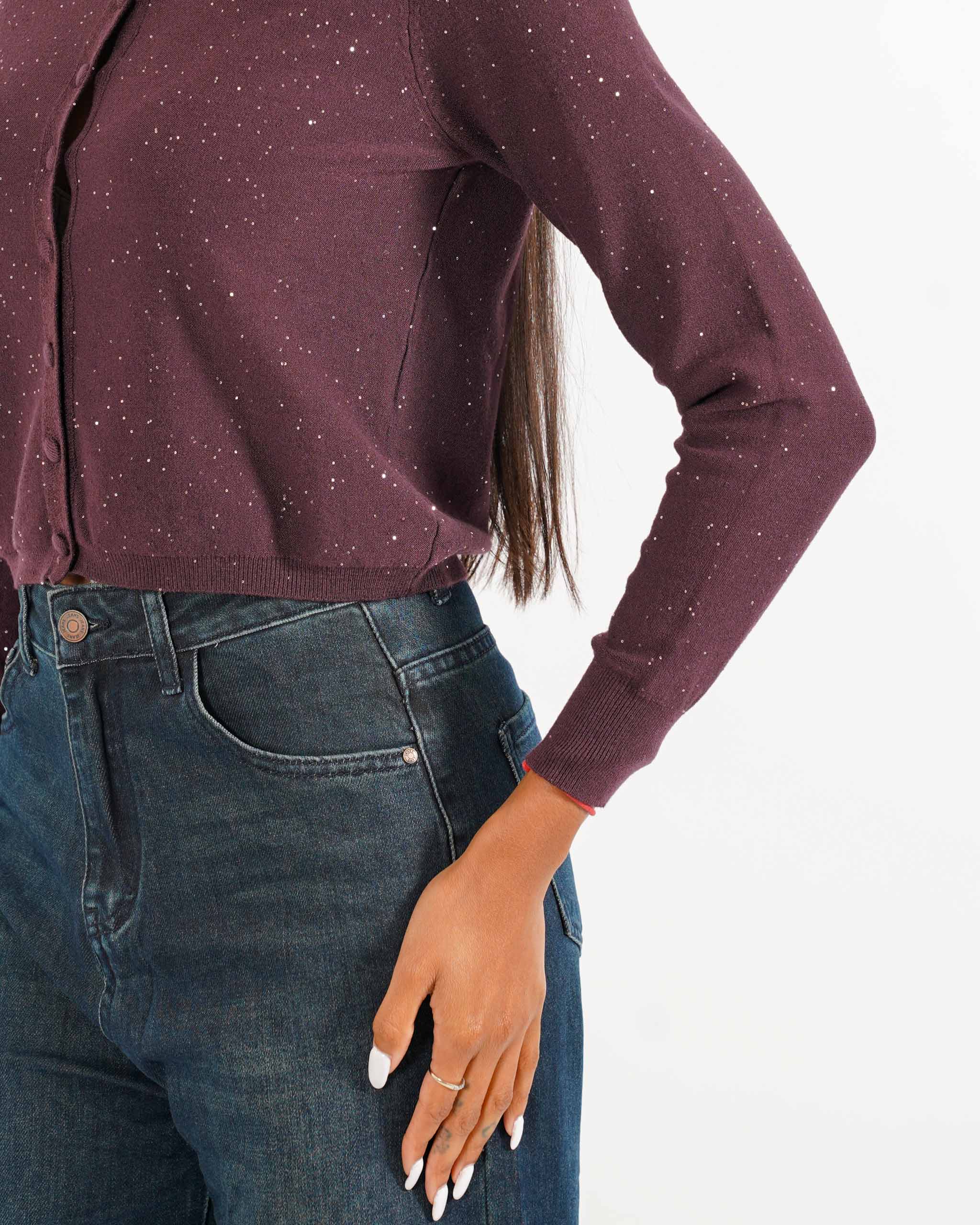 Cardigan in maglia con micro paillettes e bottoni rivestiti - Elias - Hope Fashion