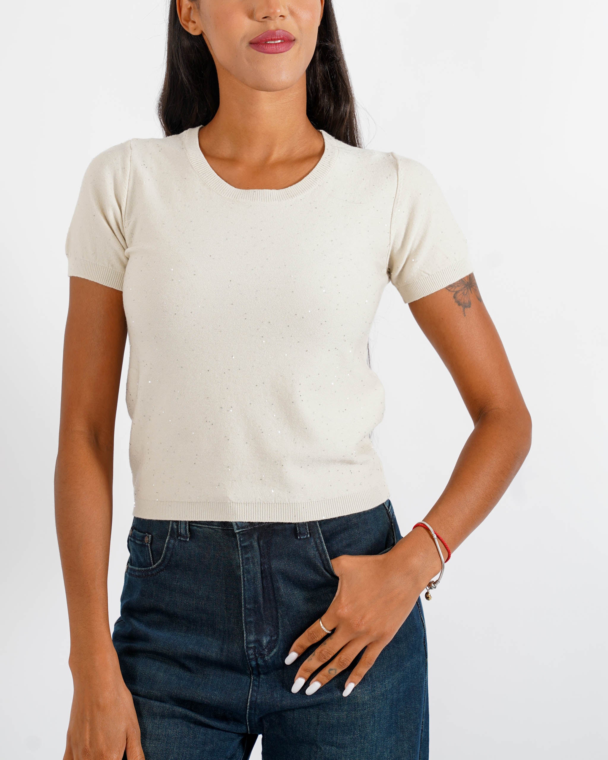 Maglia girocollo con micro paillettes - Bjorn - Hope Fashion