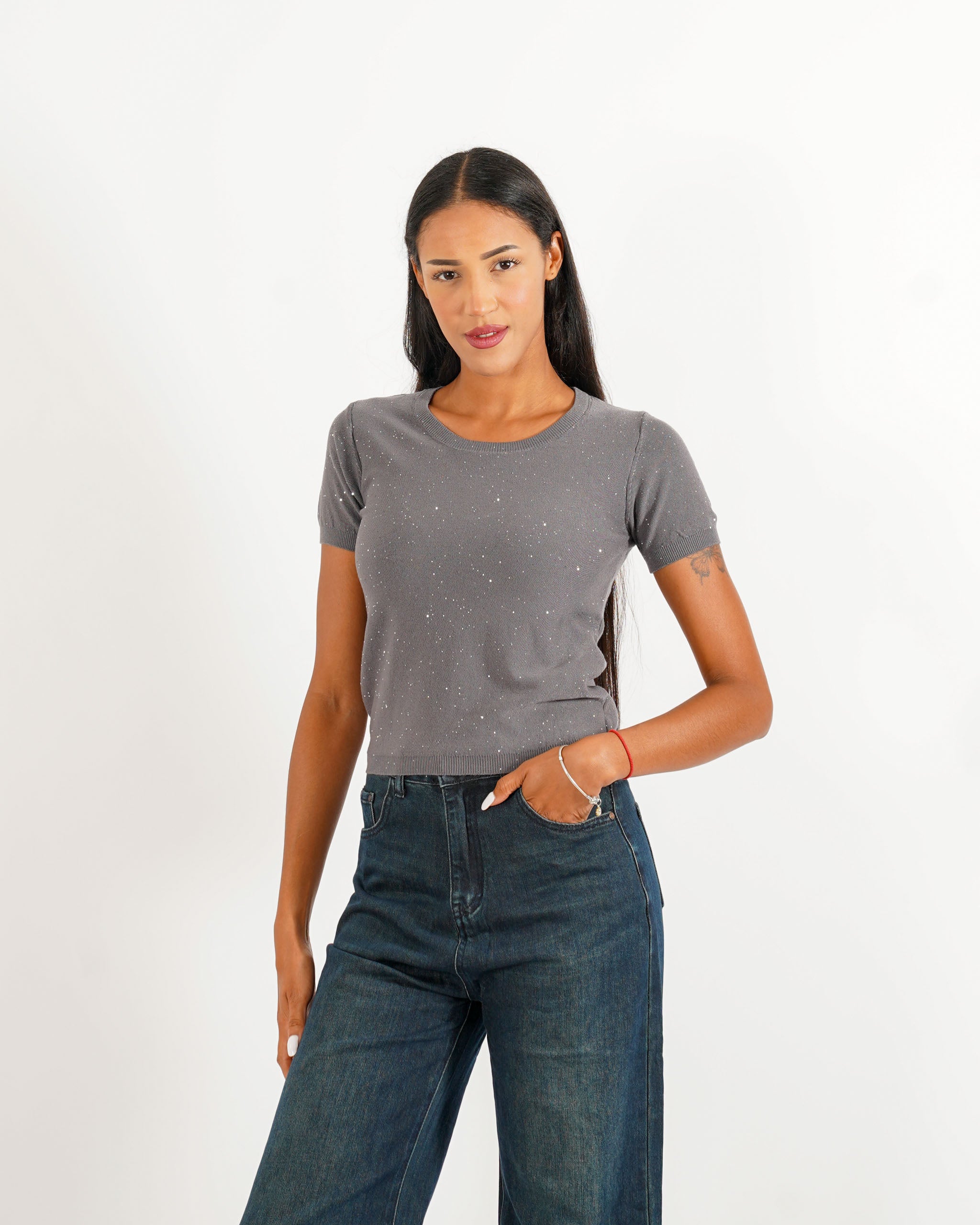 Maglia girocollo con micro paillettes - Bjorn - Hope Fashion