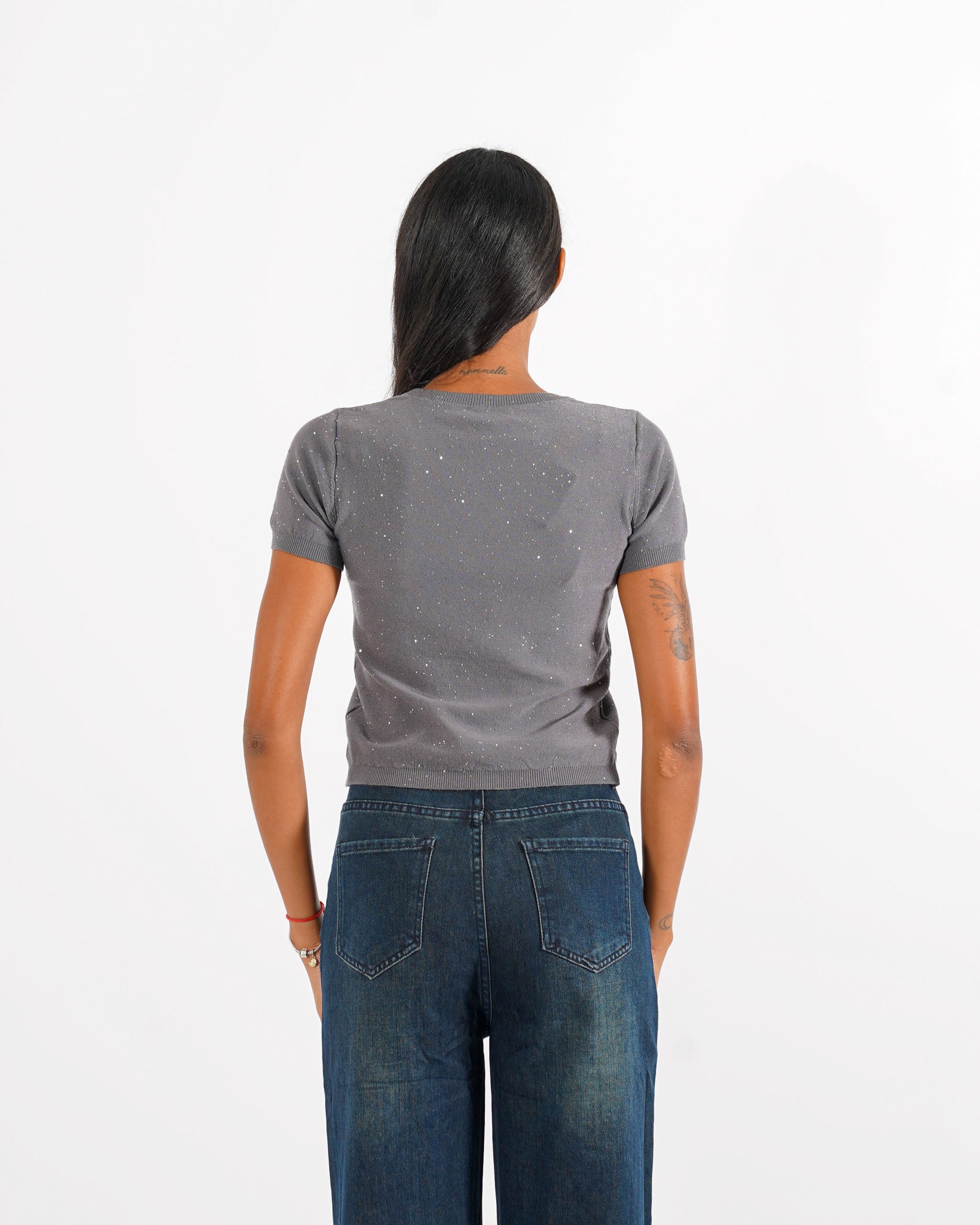 Maglia girocollo con micro paillettes - Bjorn - Hope Fashion