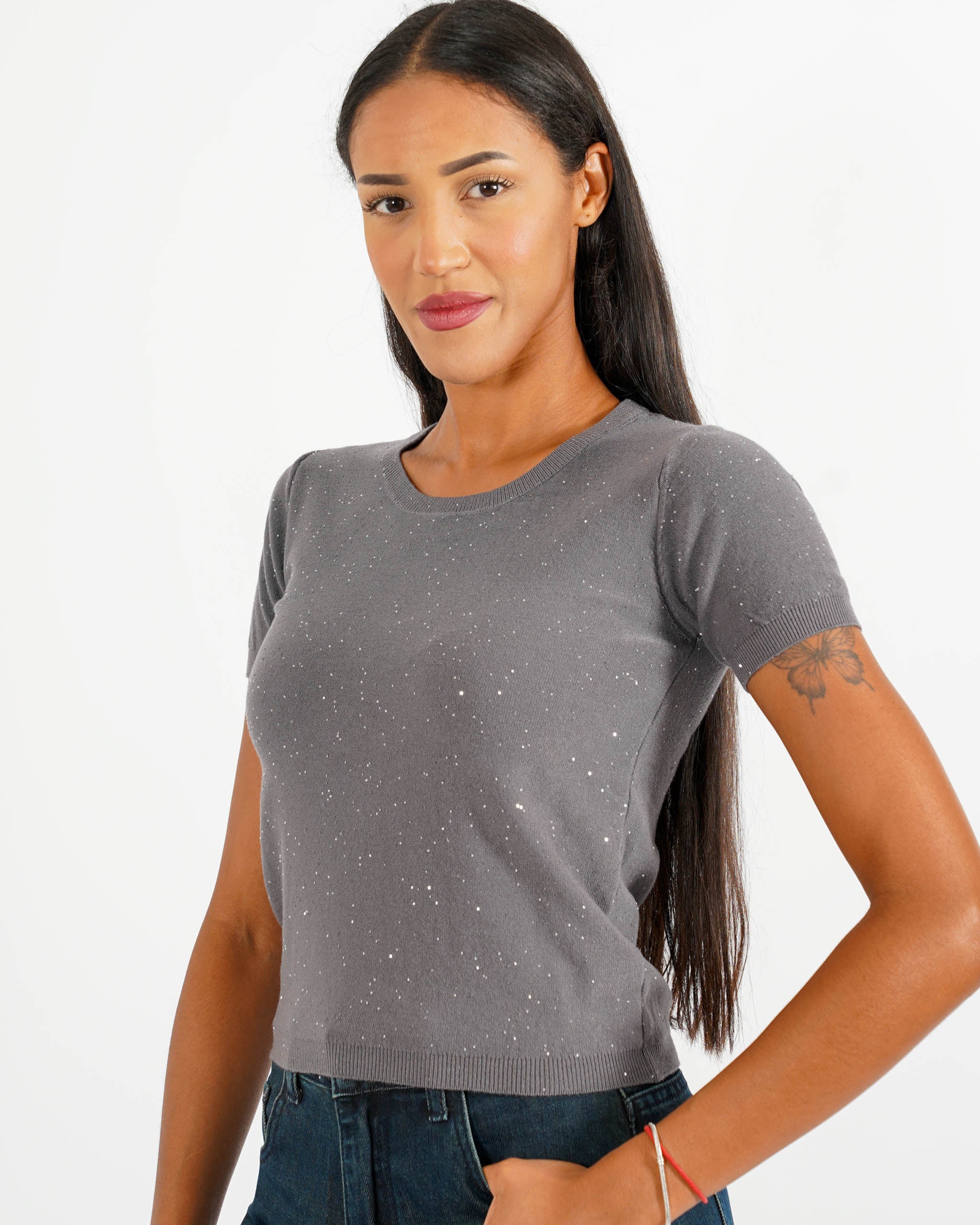 Maglia girocollo con micro paillettes - Bjorn - Hope Fashion
