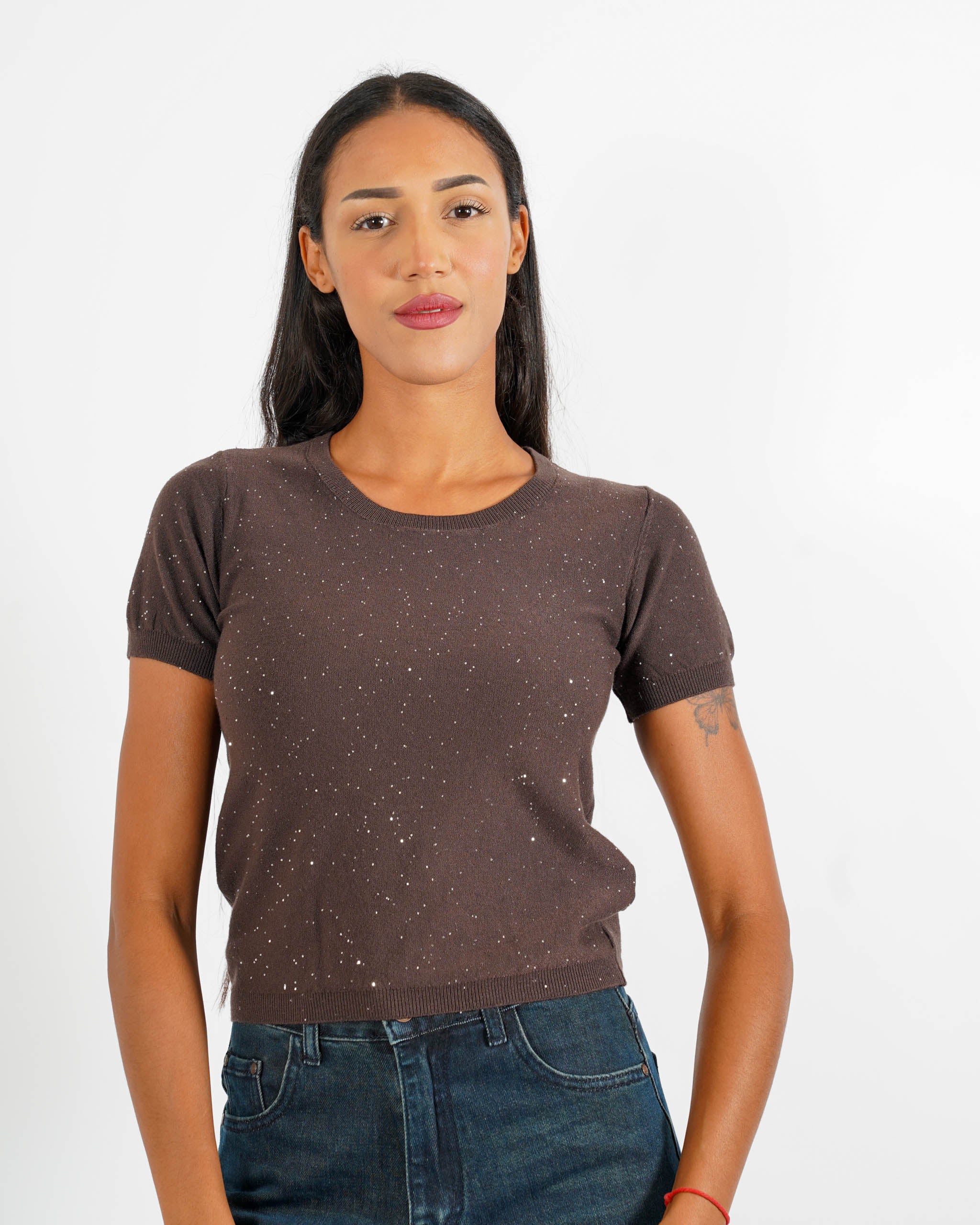 Maglia girocollo con micro paillettes - Bjorn - Hope Fashion