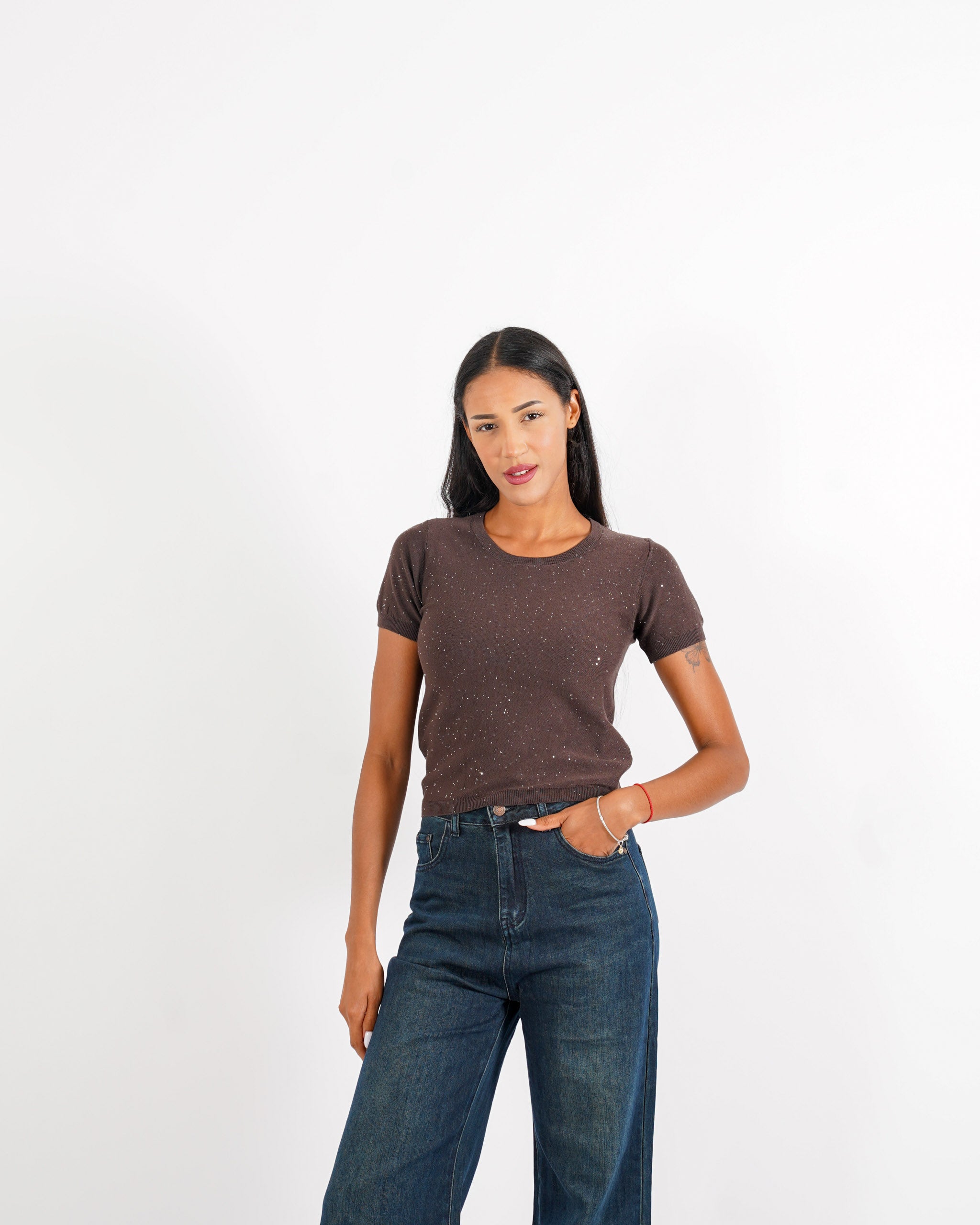 Maglia girocollo con micro paillettes - Bjorn - Hope Fashion