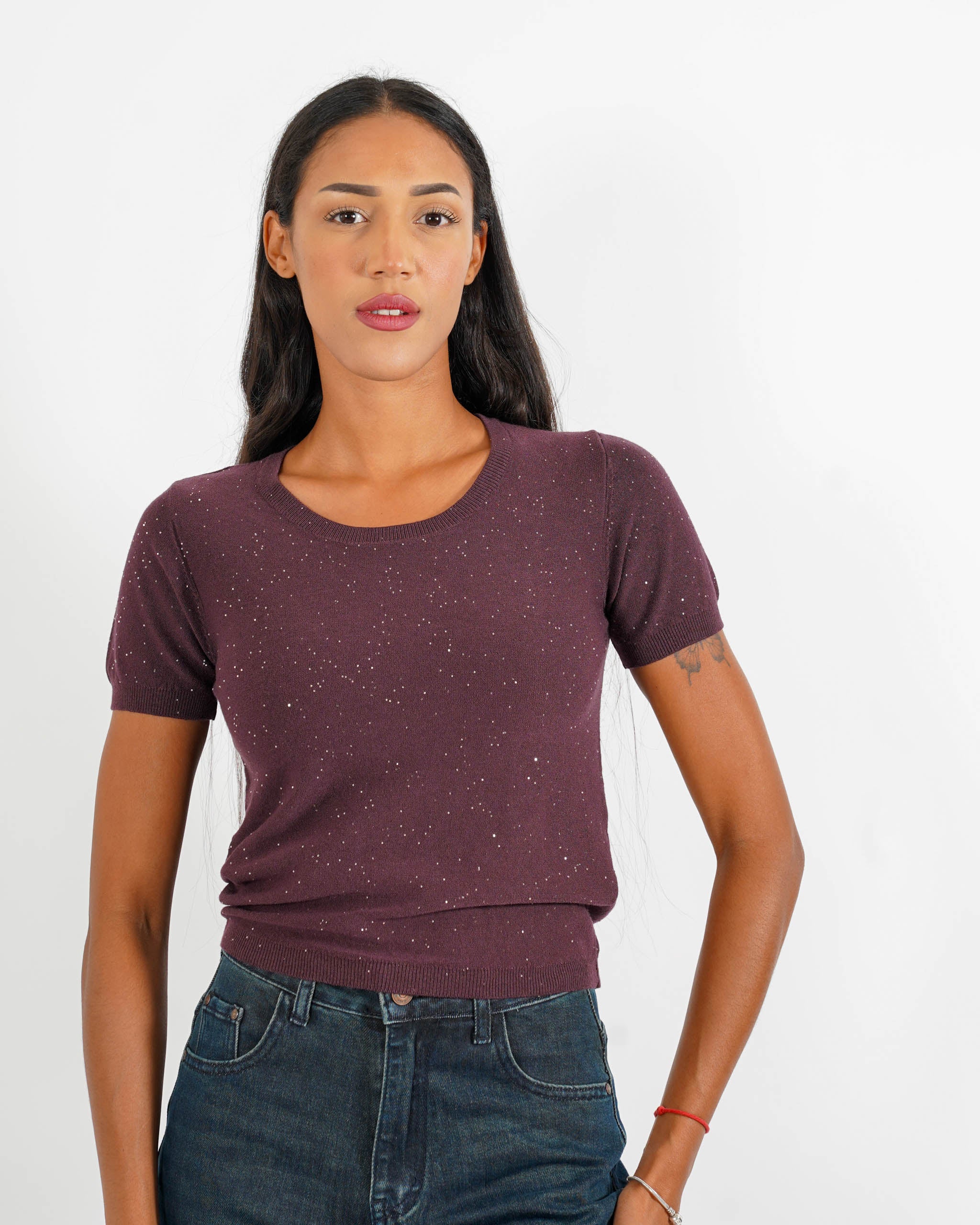Maglia girocollo con micro paillettes - Bjorn - Hope Fashion
