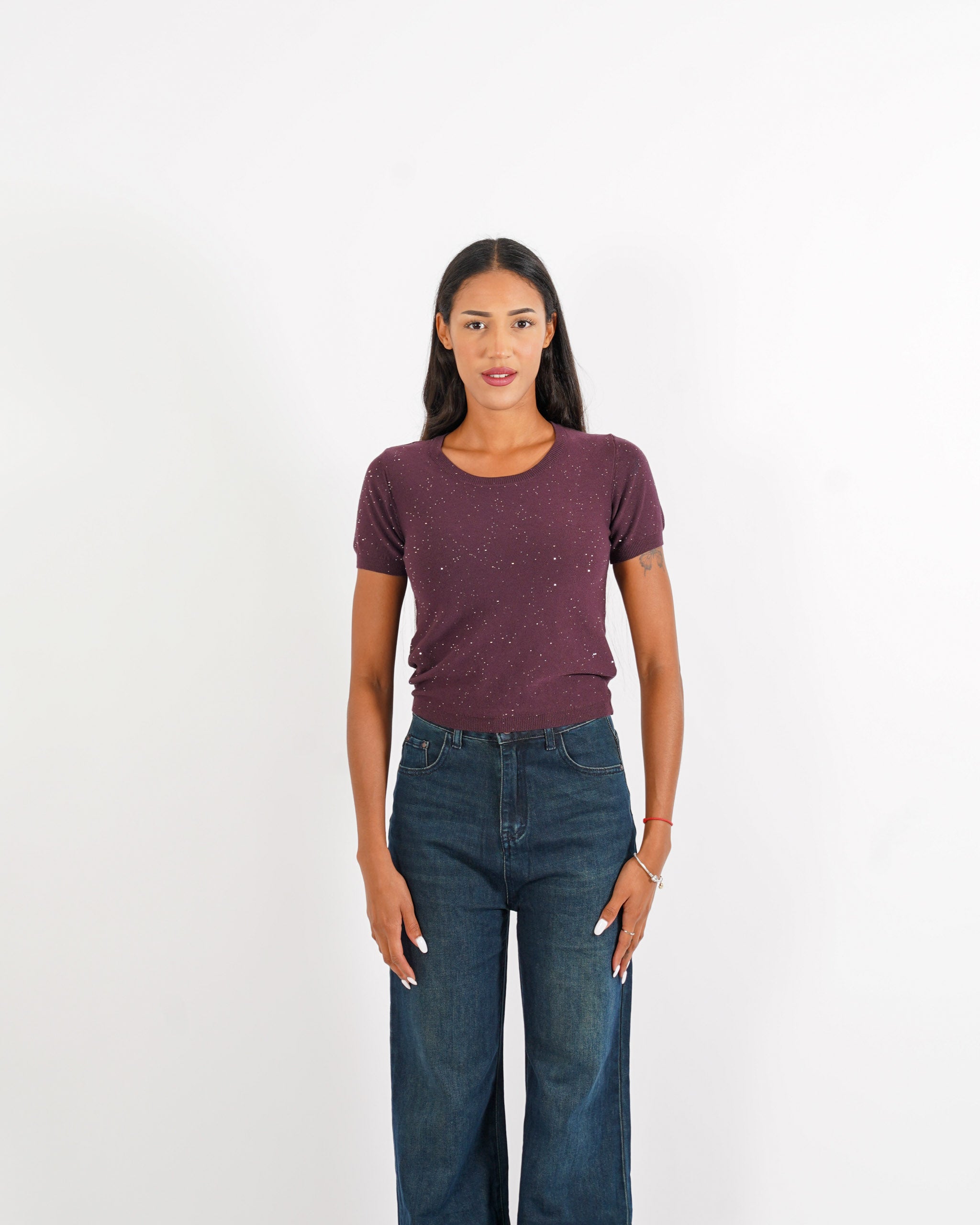 Maglia girocollo con micro paillettes - Bjorn - Hope Fashion