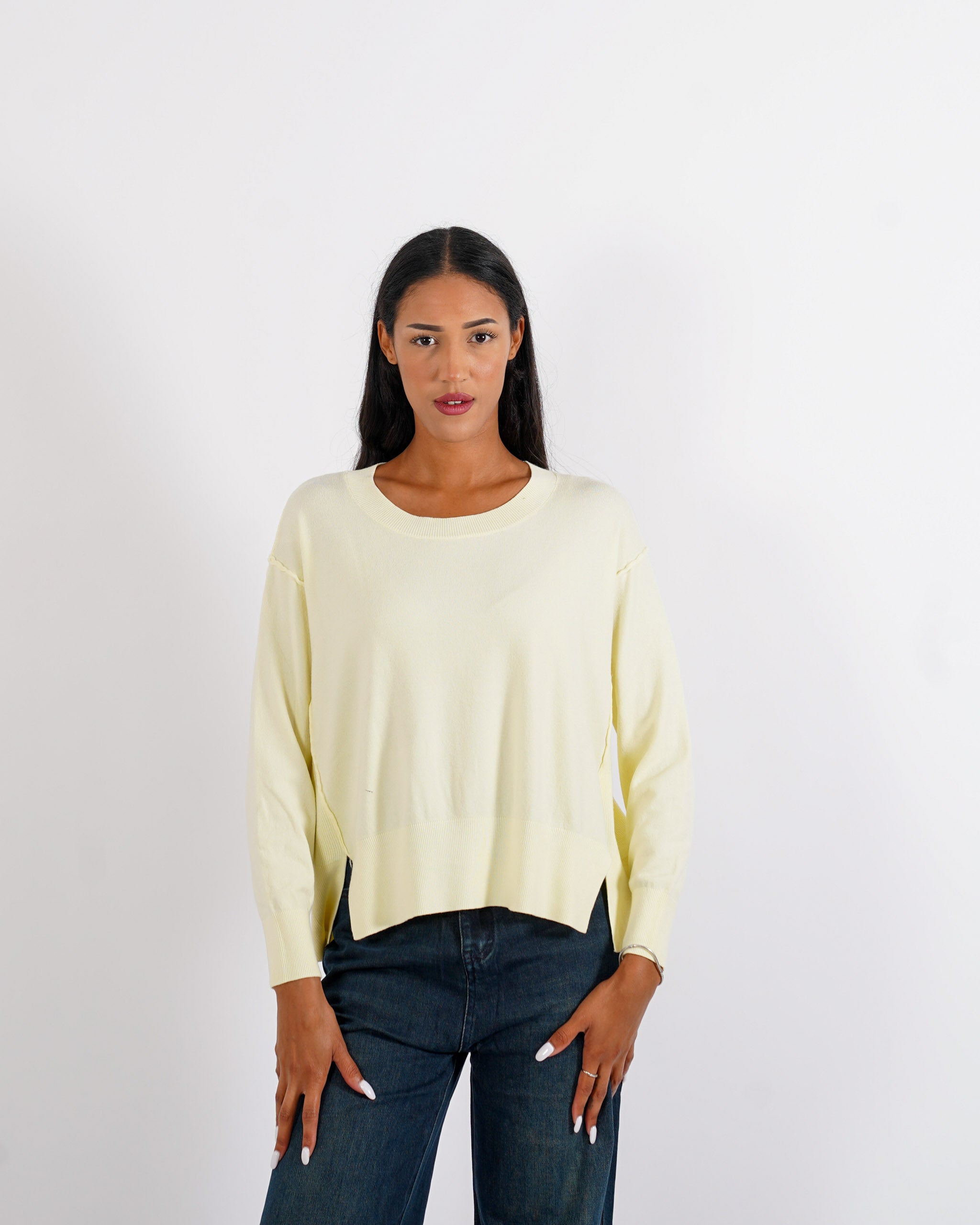 Maglia girocollo con maniche raglan e spacchi - Oringa