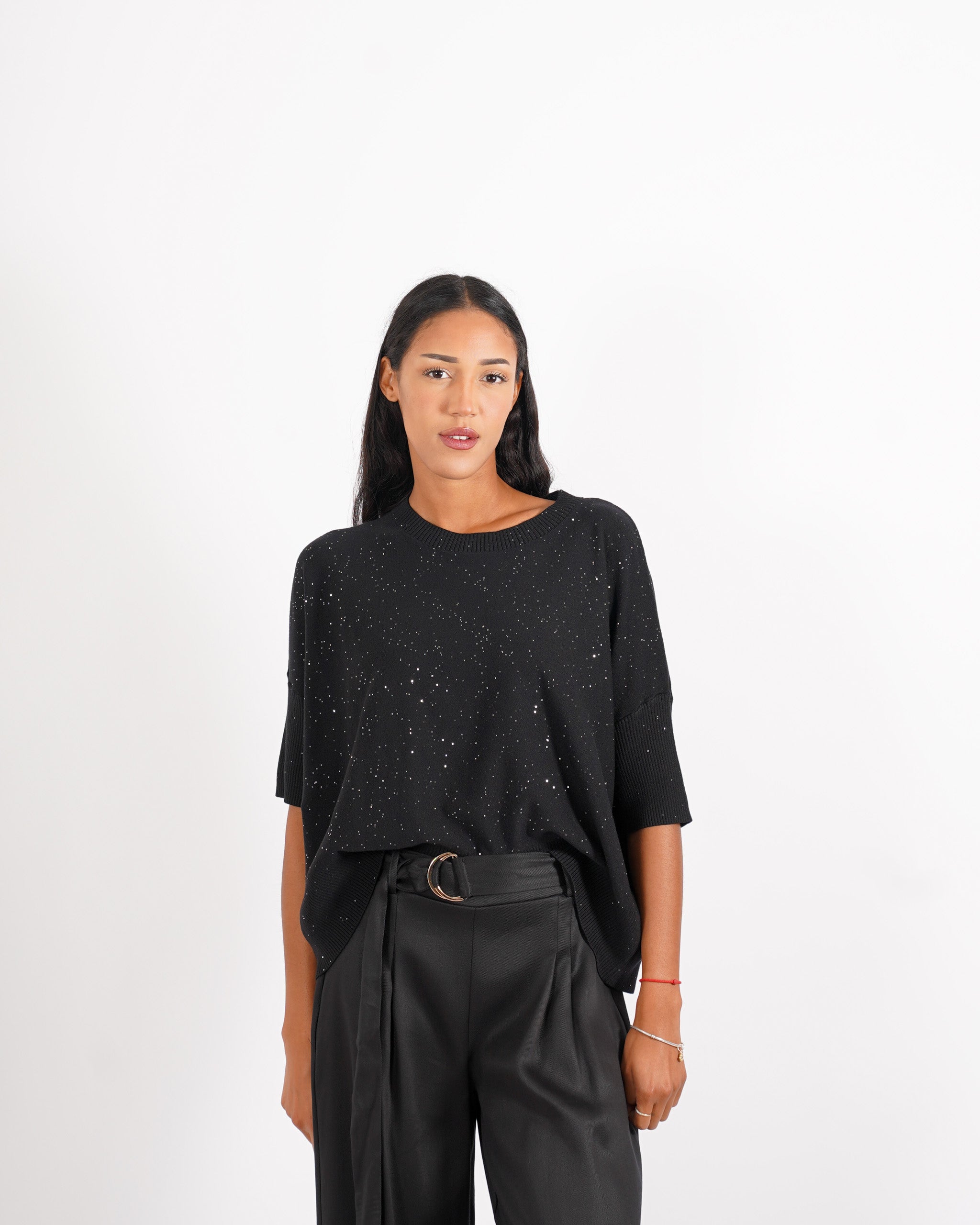 Maglia girocollo manica 3/4 con micropaillettes - Emiliana