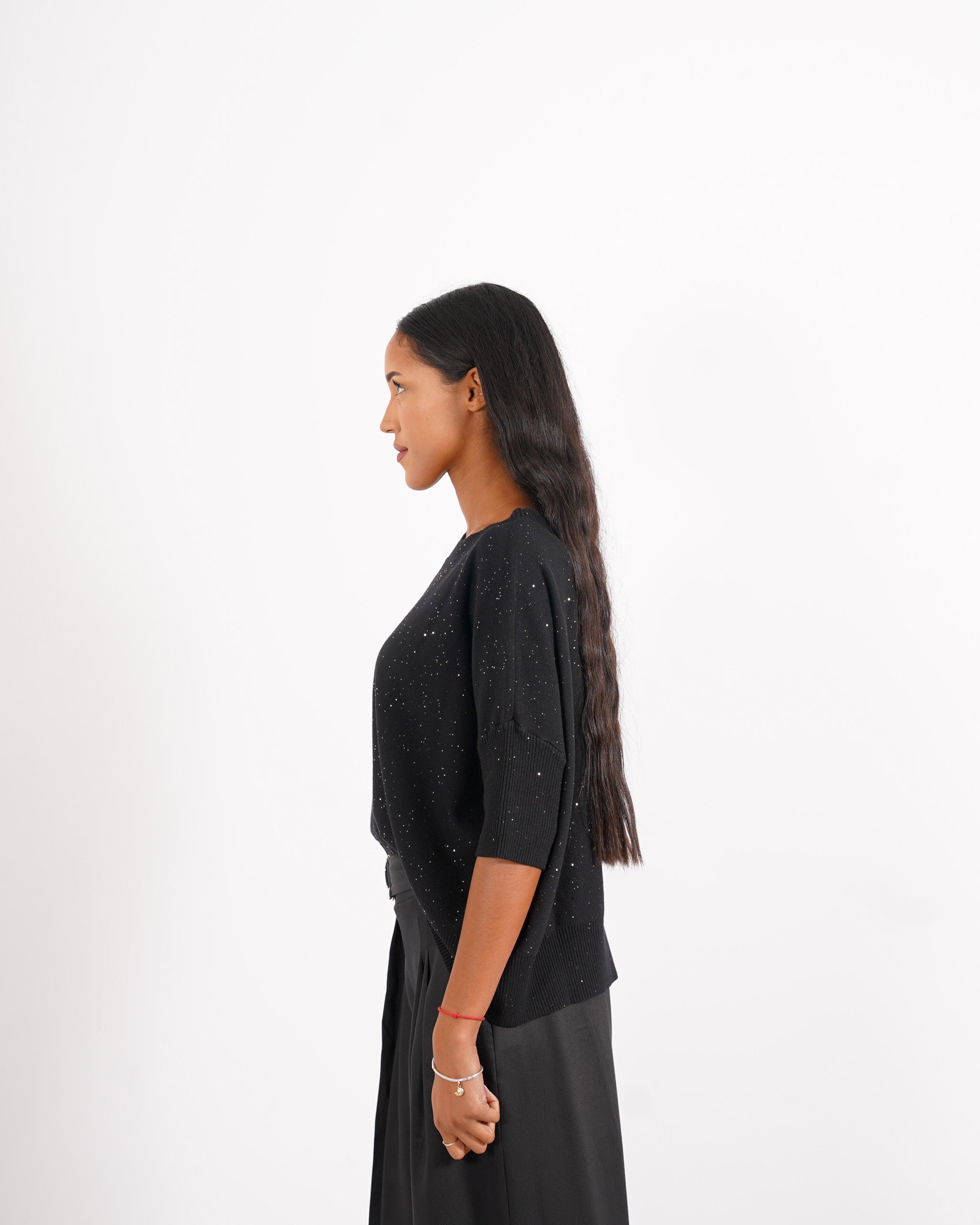 Maglia girocollo manica 3/4 con micropaillettes - Emiliana