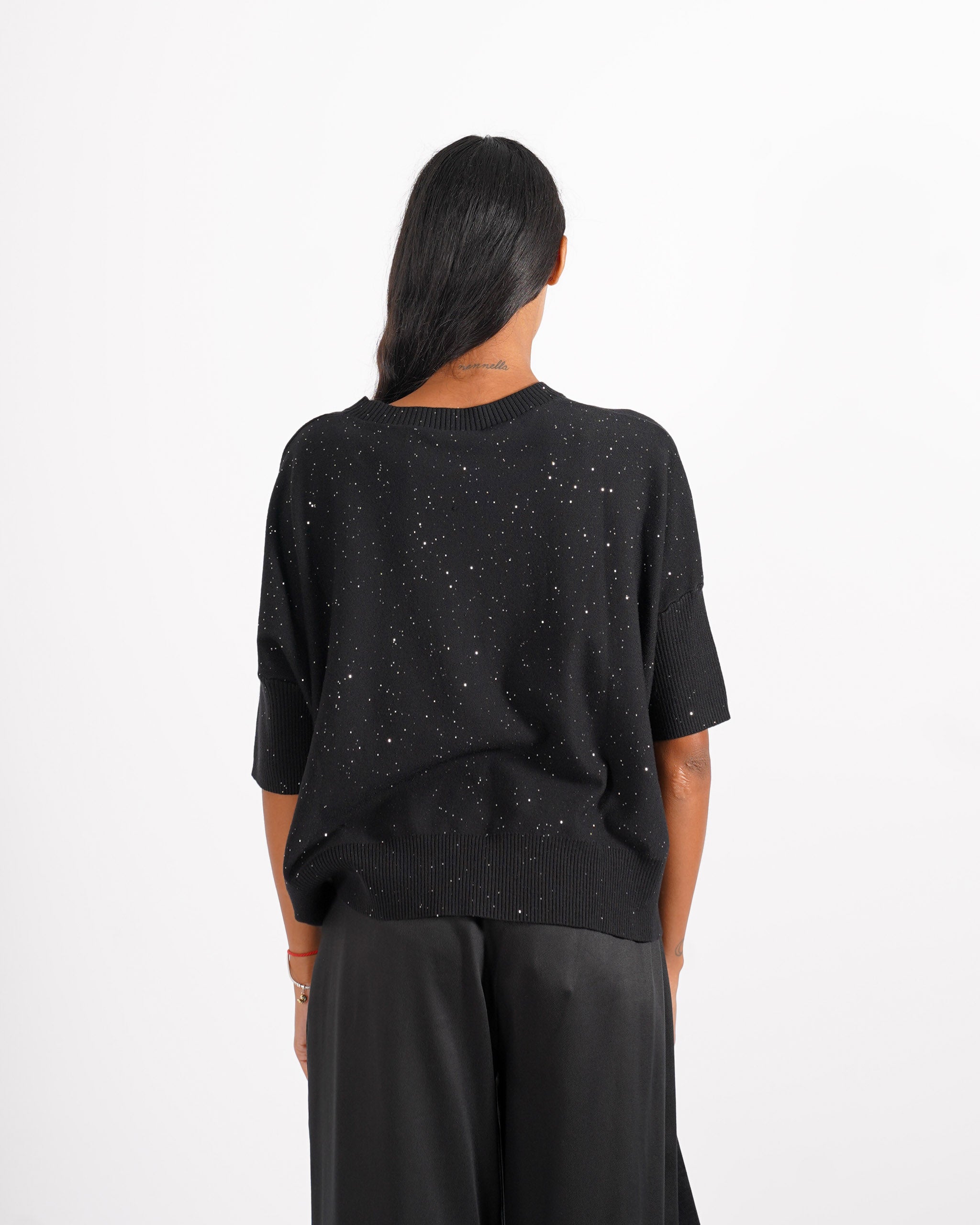 Maglia girocollo manica 3/4 con micropaillettes - Emiliana