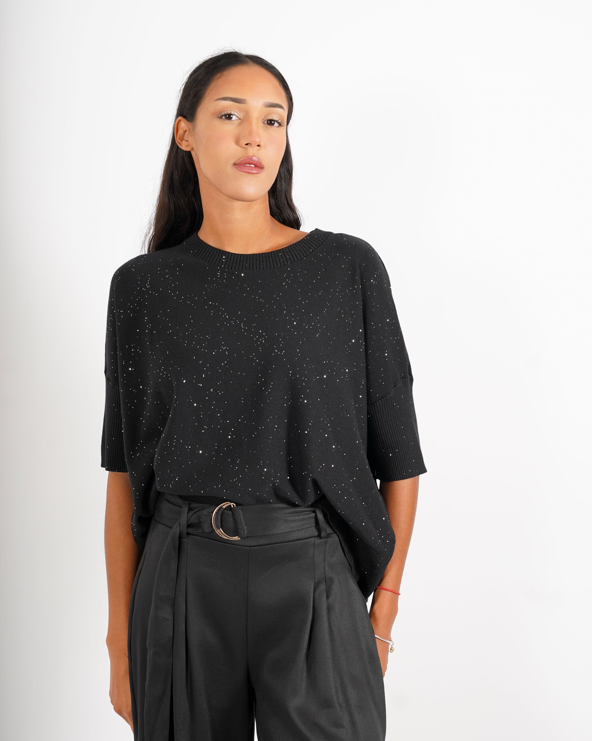 Maglia girocollo manica 3/4 con micropaillettes - Emiliana