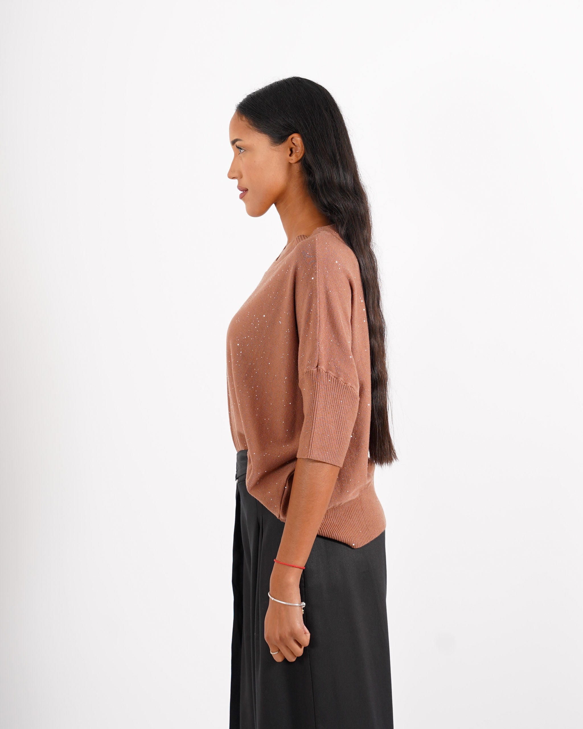 Maglia girocollo manica 3/4 con micropaillettes - Emiliana
