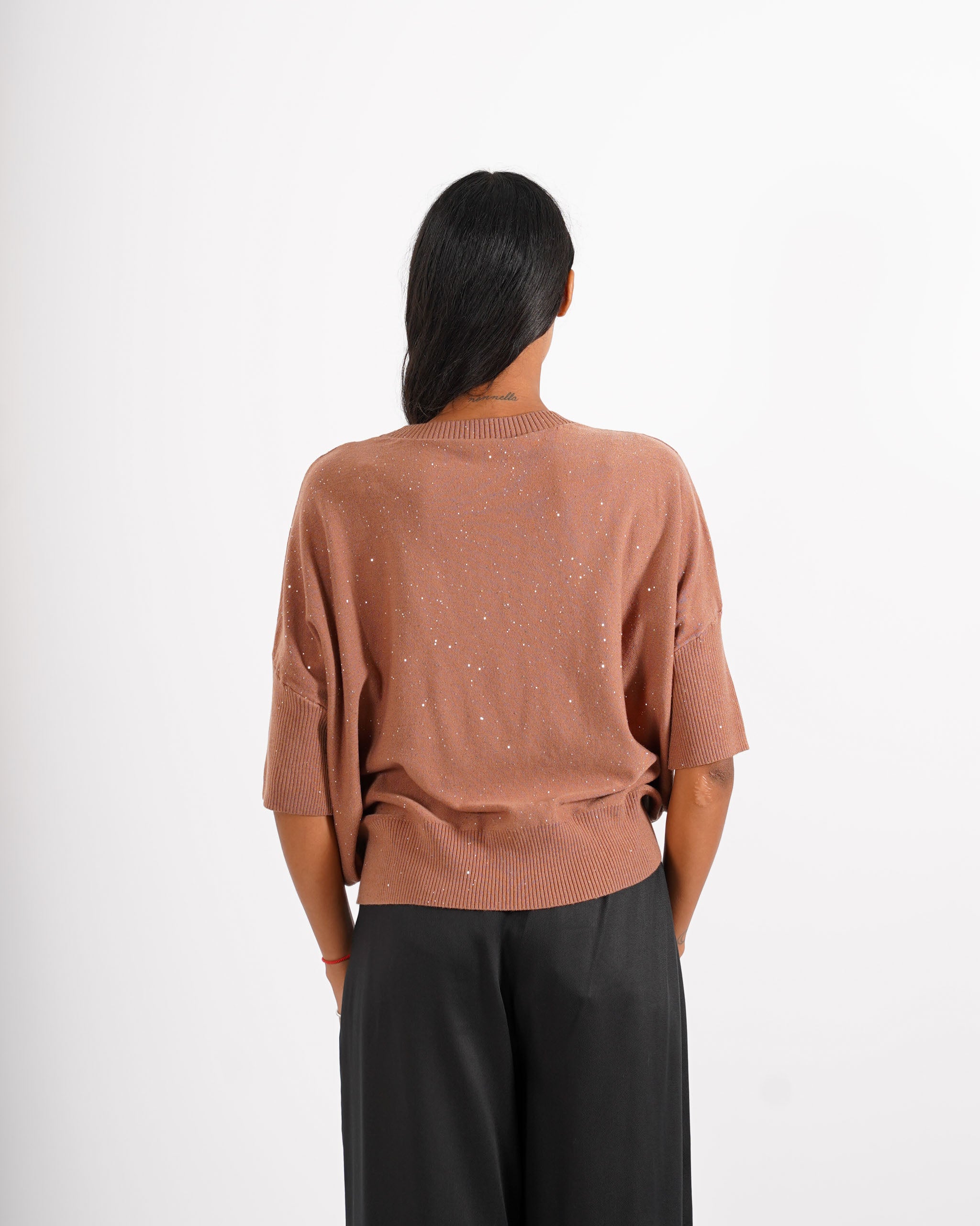 Maglia girocollo manica 3/4 con micropaillettes - Emiliana