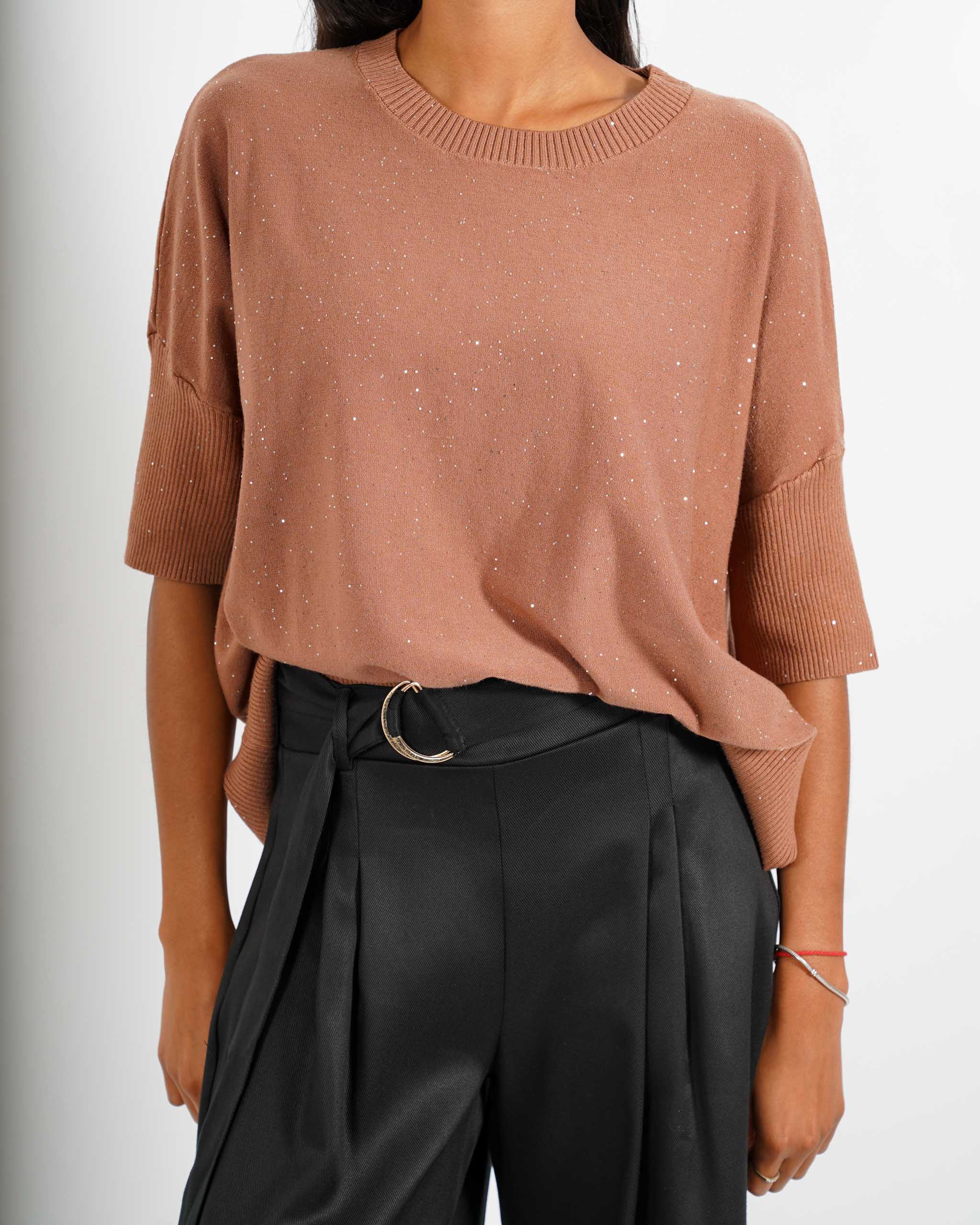 Maglia girocollo manica 3/4 con micropaillettes - Emiliana