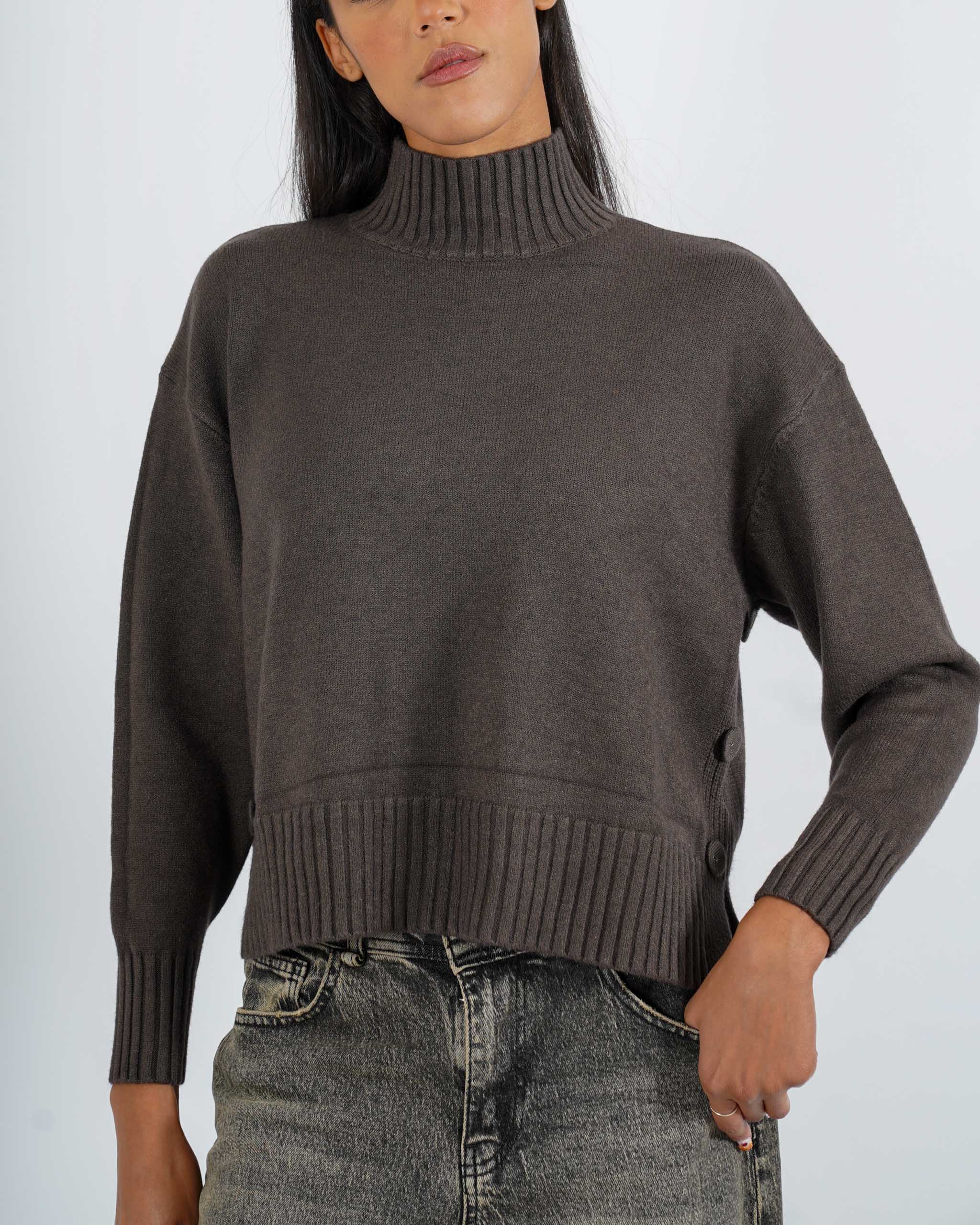 Maglia collo alto con bottoni laterali - Guglielma