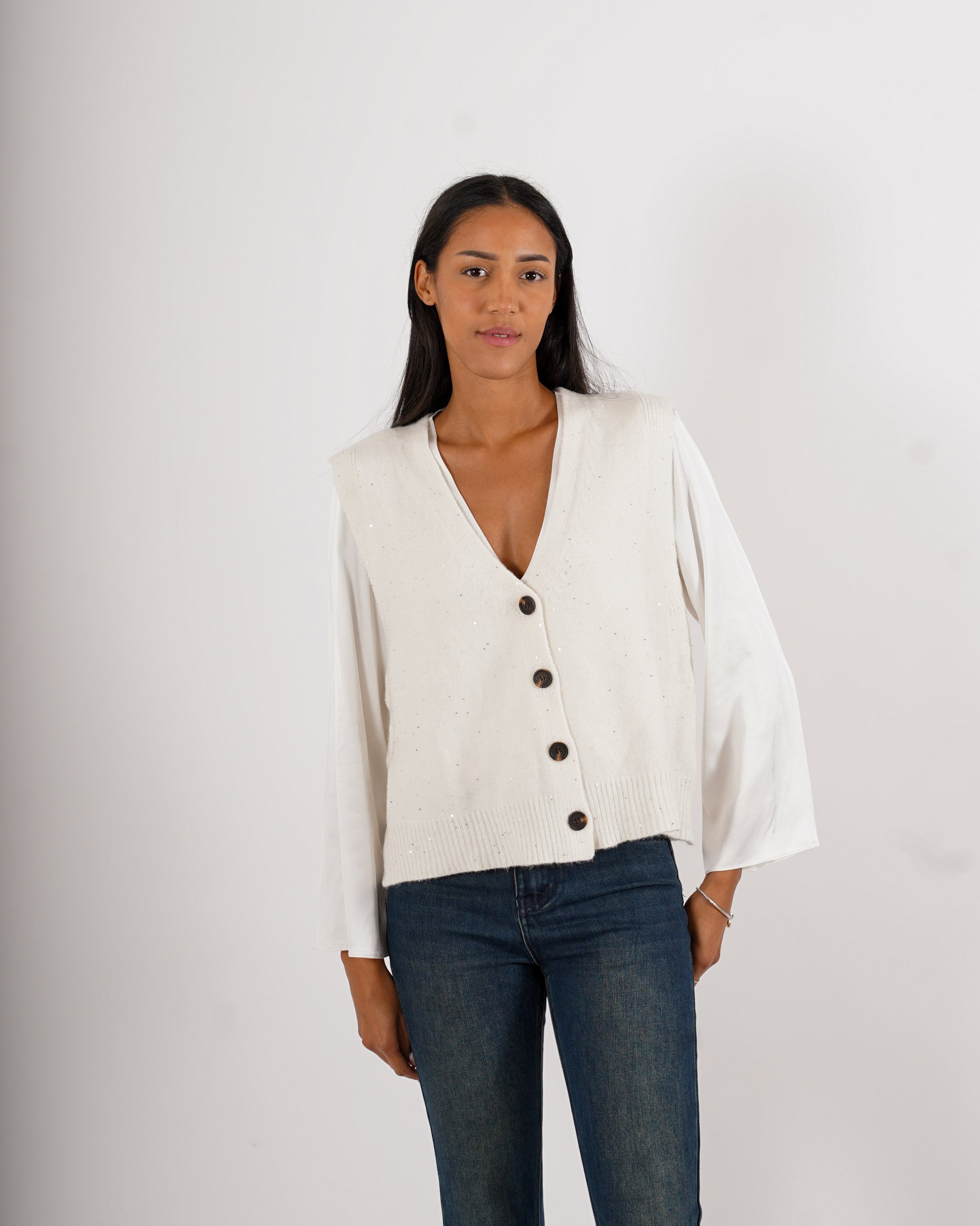 Gilet over in tricot con micropaillettes - Gregoria
