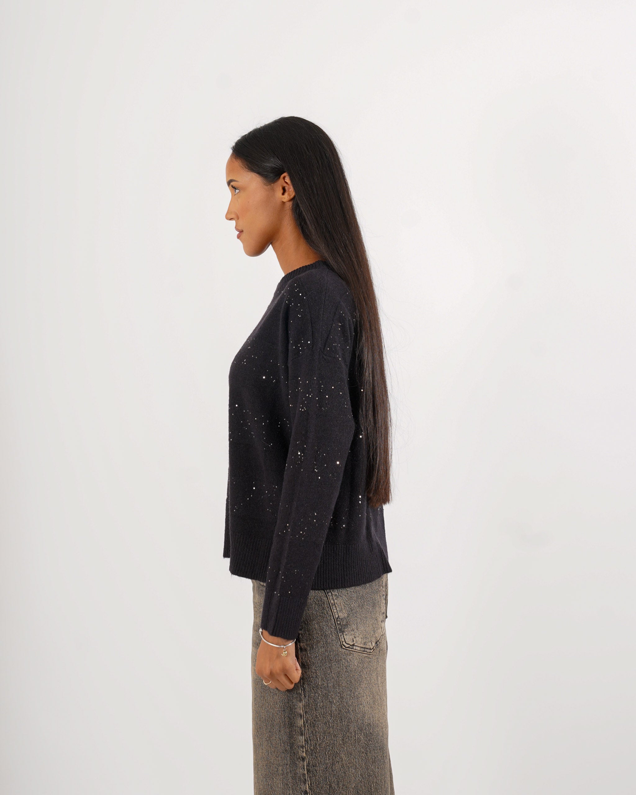 Maglia girocollo con micro paillettes - Melchiorre