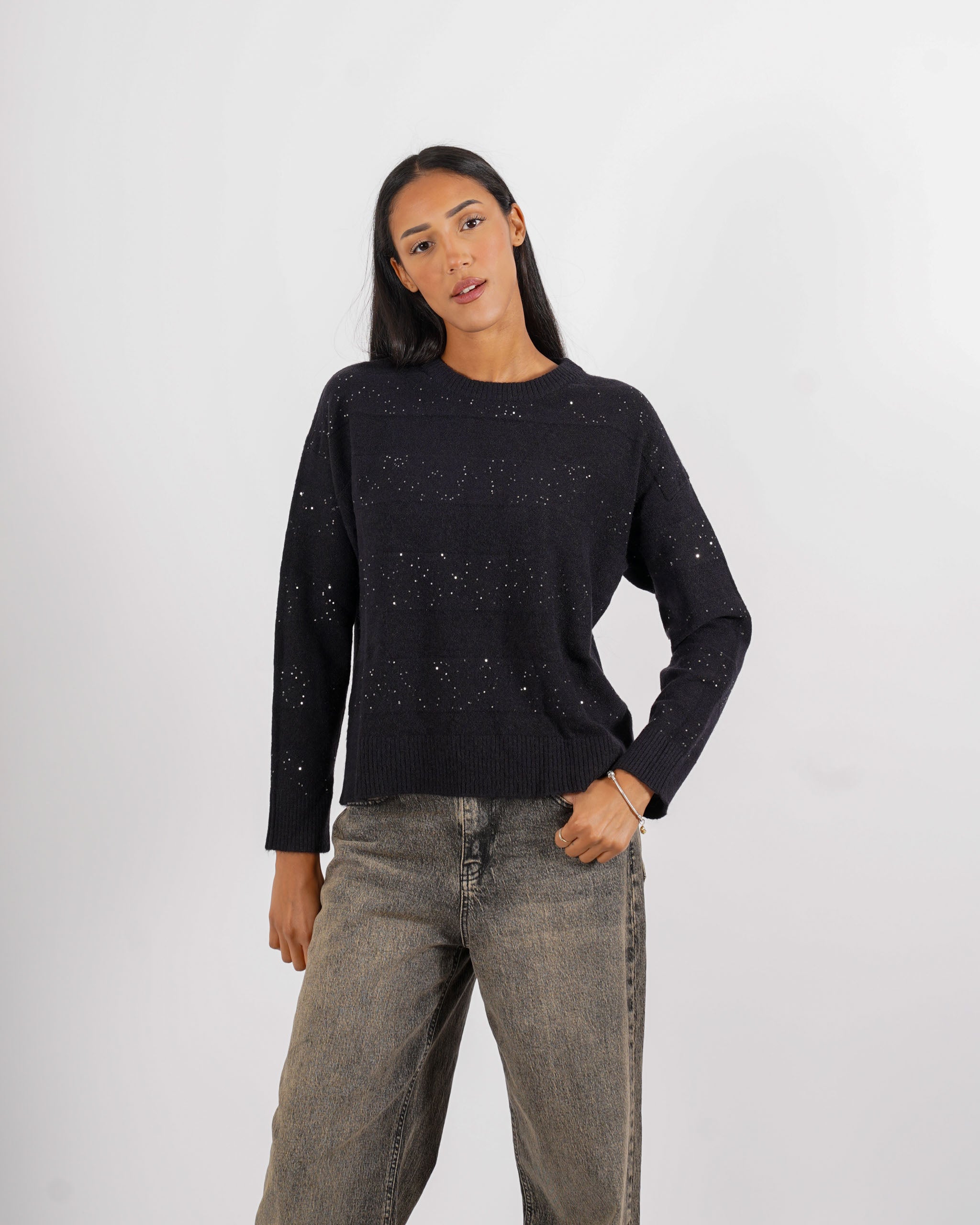 Maglia girocollo con micro paillettes - Melchiorre