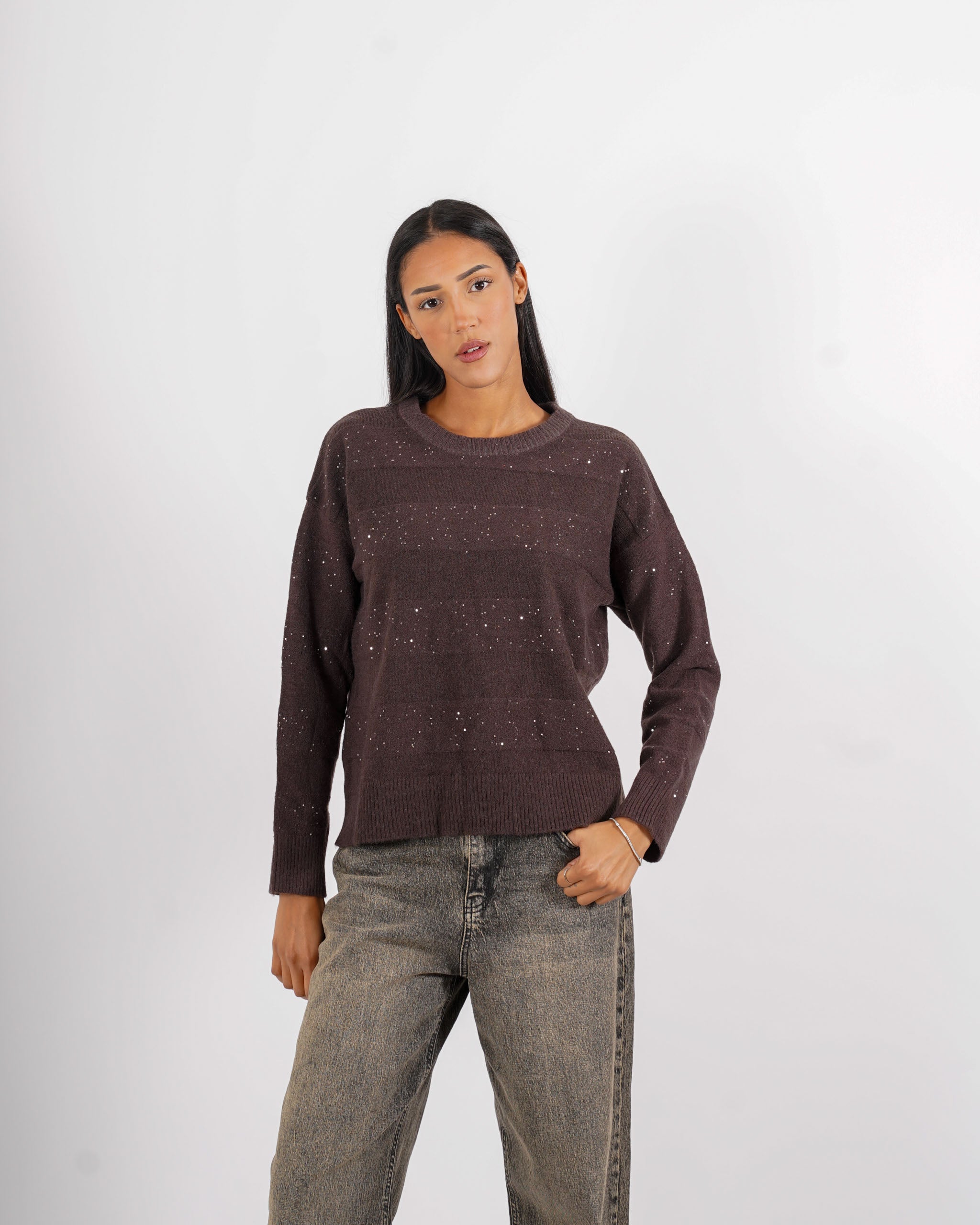 Maglia girocollo con micro paillettes - Melchiorre