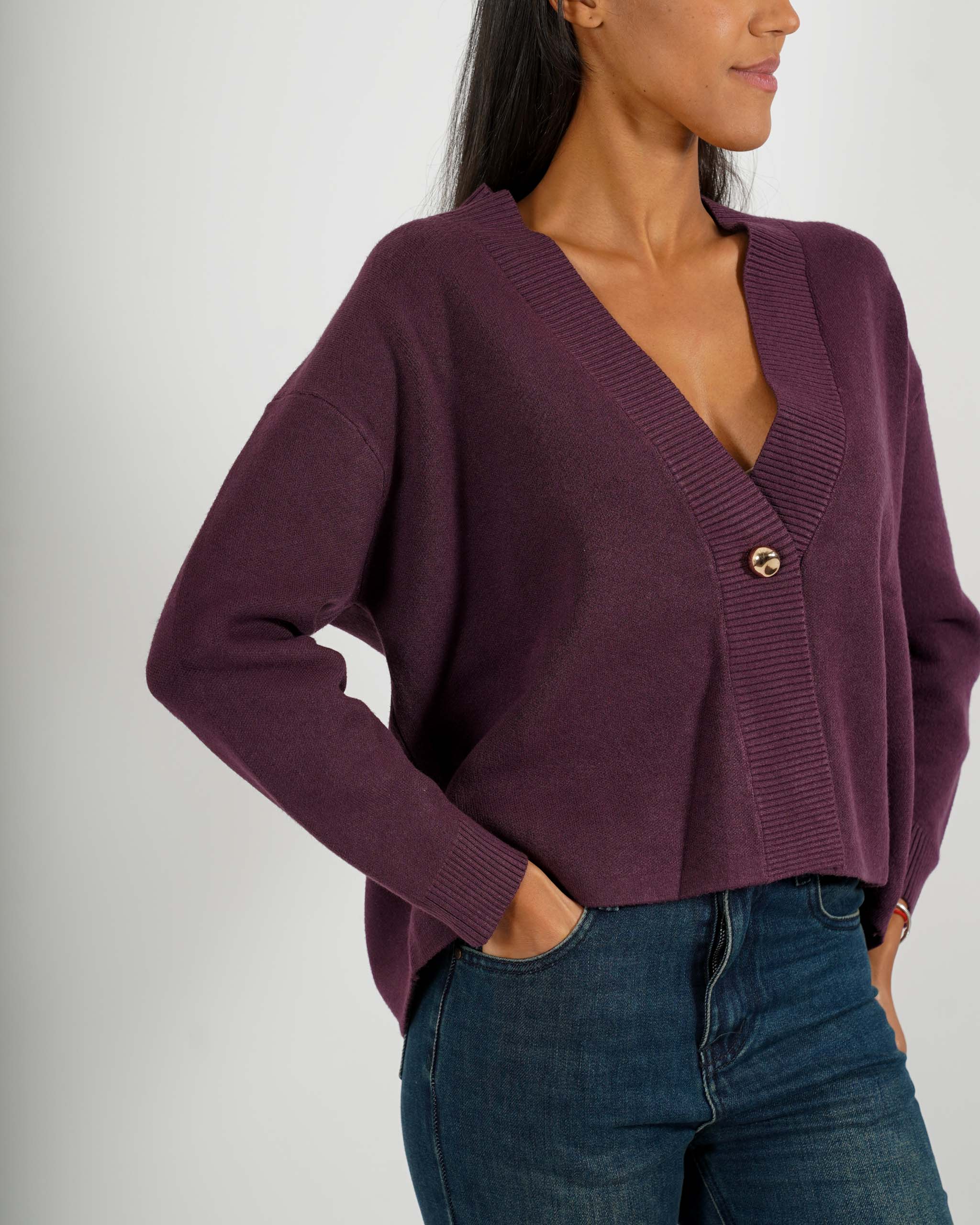 Cardigan in maglia con un bottone oro - Ilaria