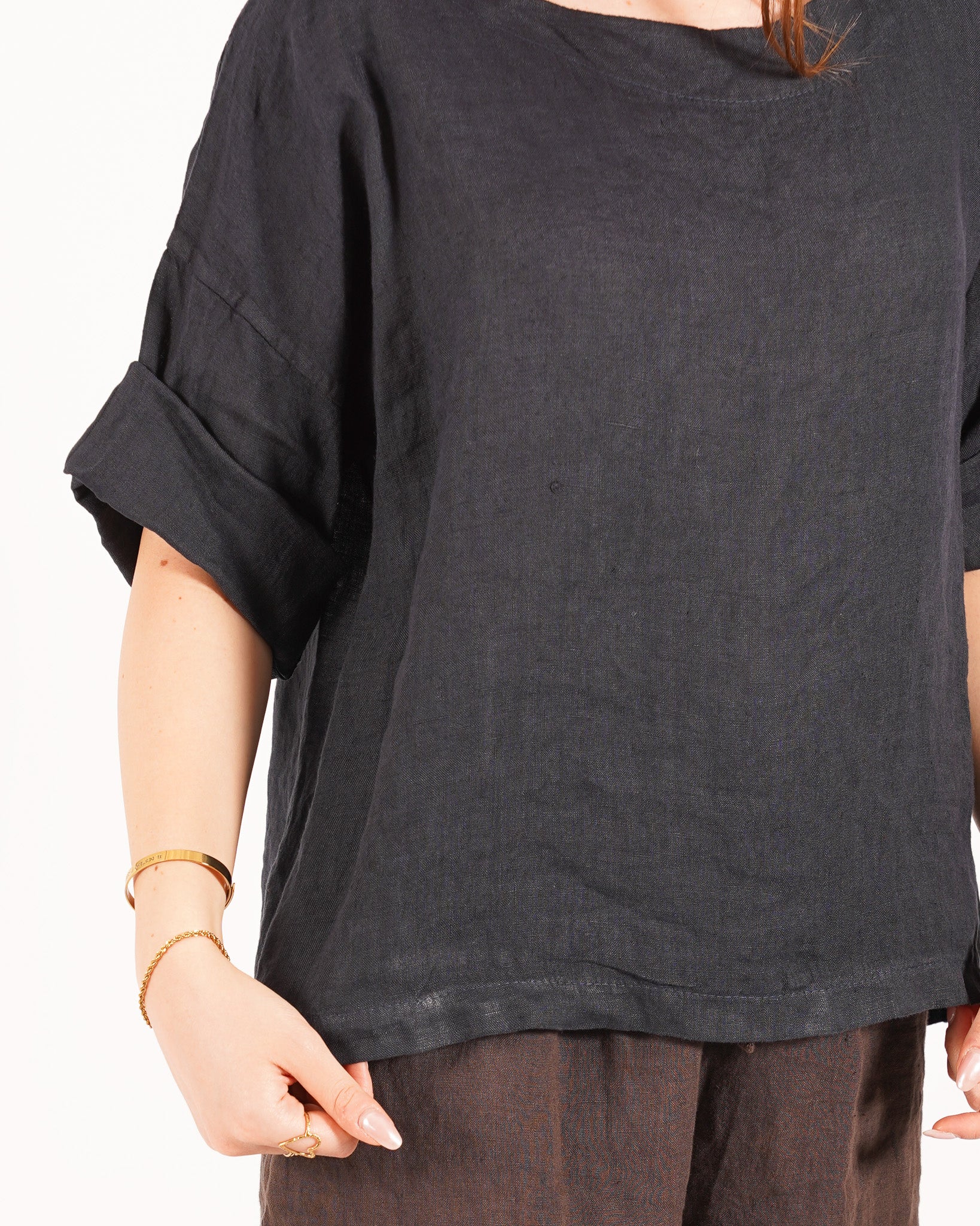 Blusa girocollo ampio con manica raglan e risvolto - Calderon