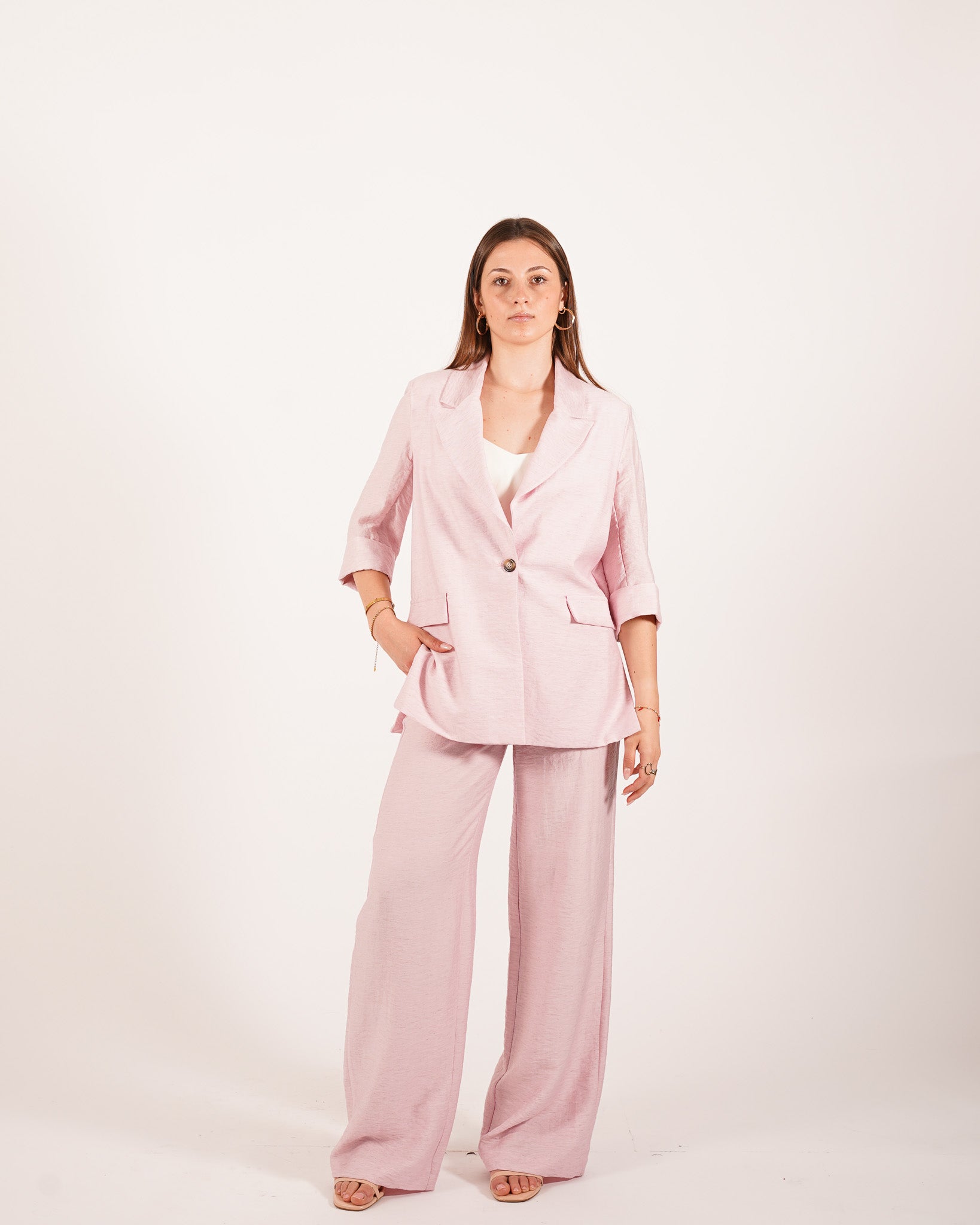 Coordinato in misto lino giacca monopetto e pantaloni - Ludovica