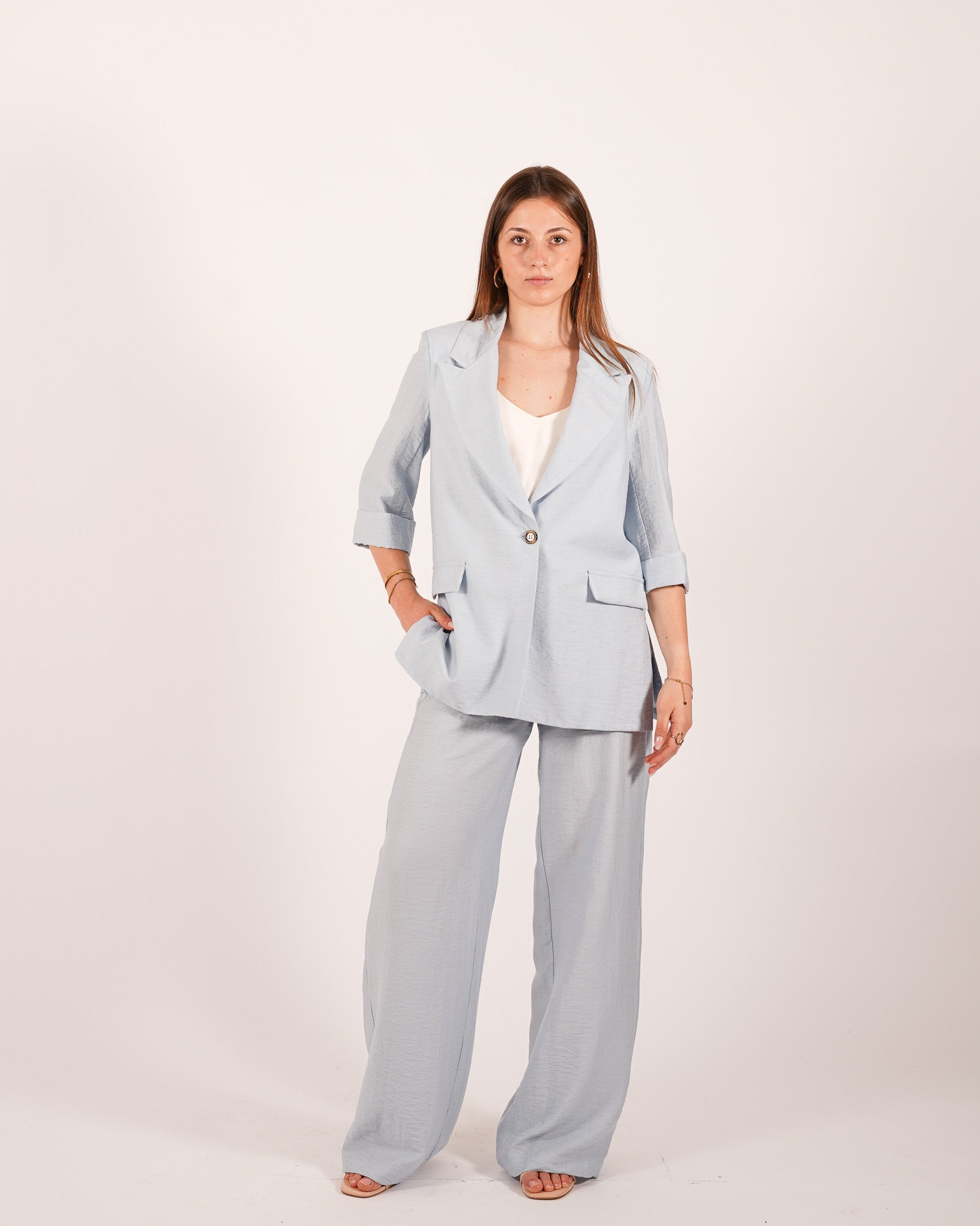 Coordinato in misto lino giacca monopetto e pantaloni - Ludovica
