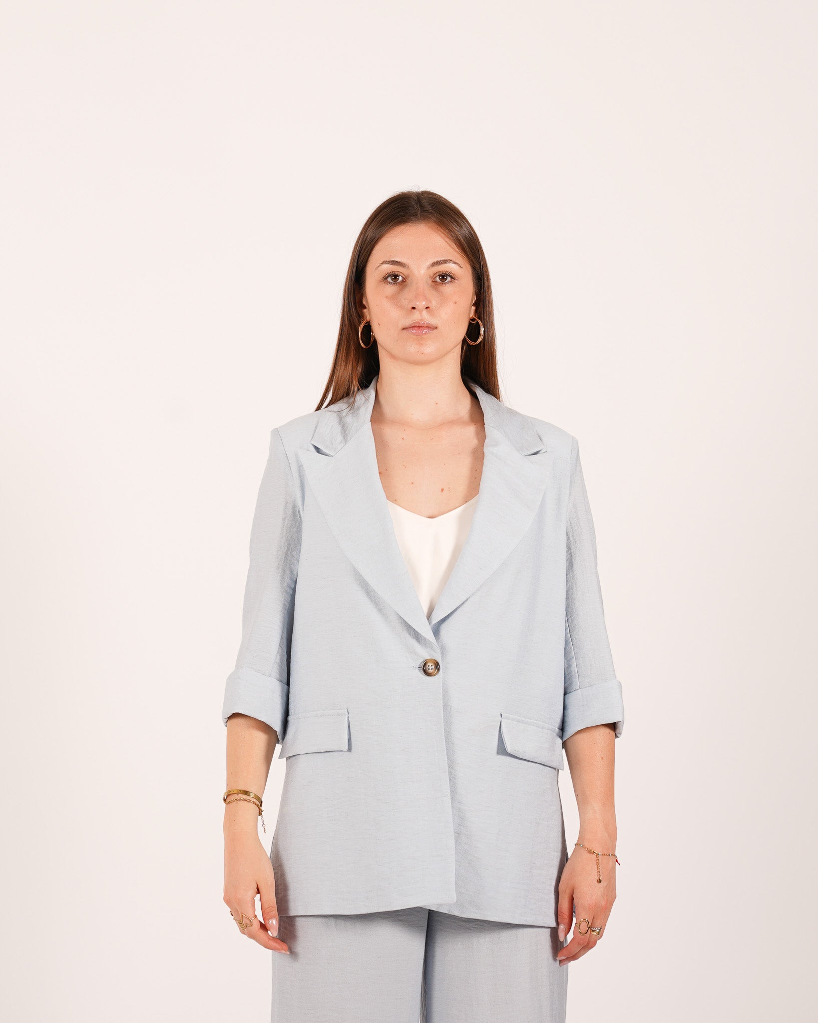 Coordinato in misto lino giacca monopetto e pantaloni - Ludovica