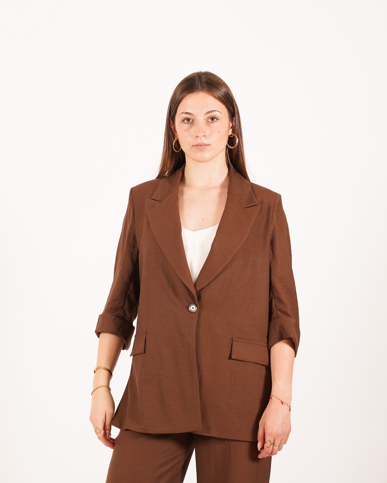 Coordinato in misto lino giacca monopetto e pantaloni - Ludovica