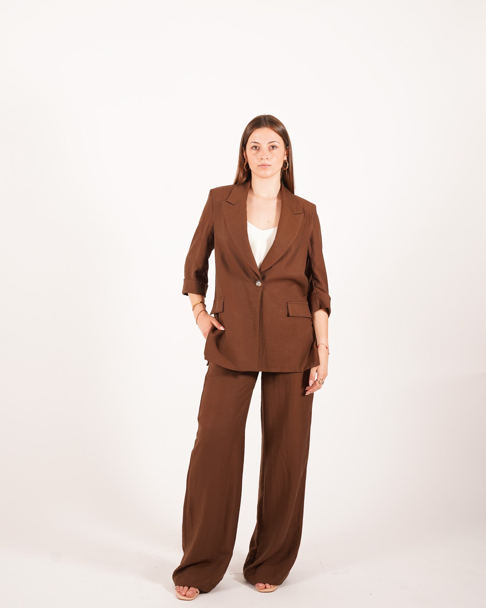 Coordinato in misto lino giacca monopetto e pantaloni - Ludovica