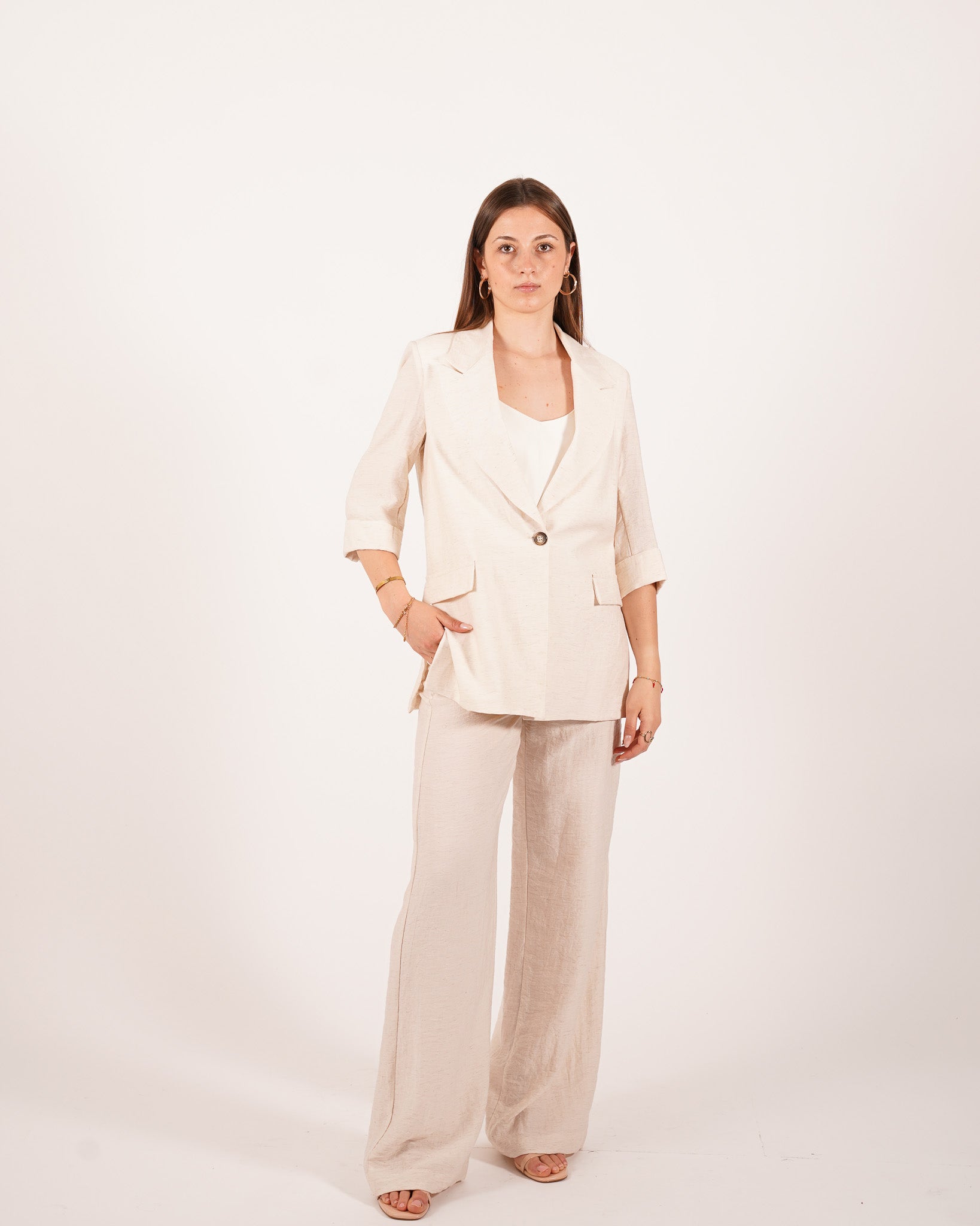 Coordinato in misto lino giacca monopetto e pantaloni - Ludovica