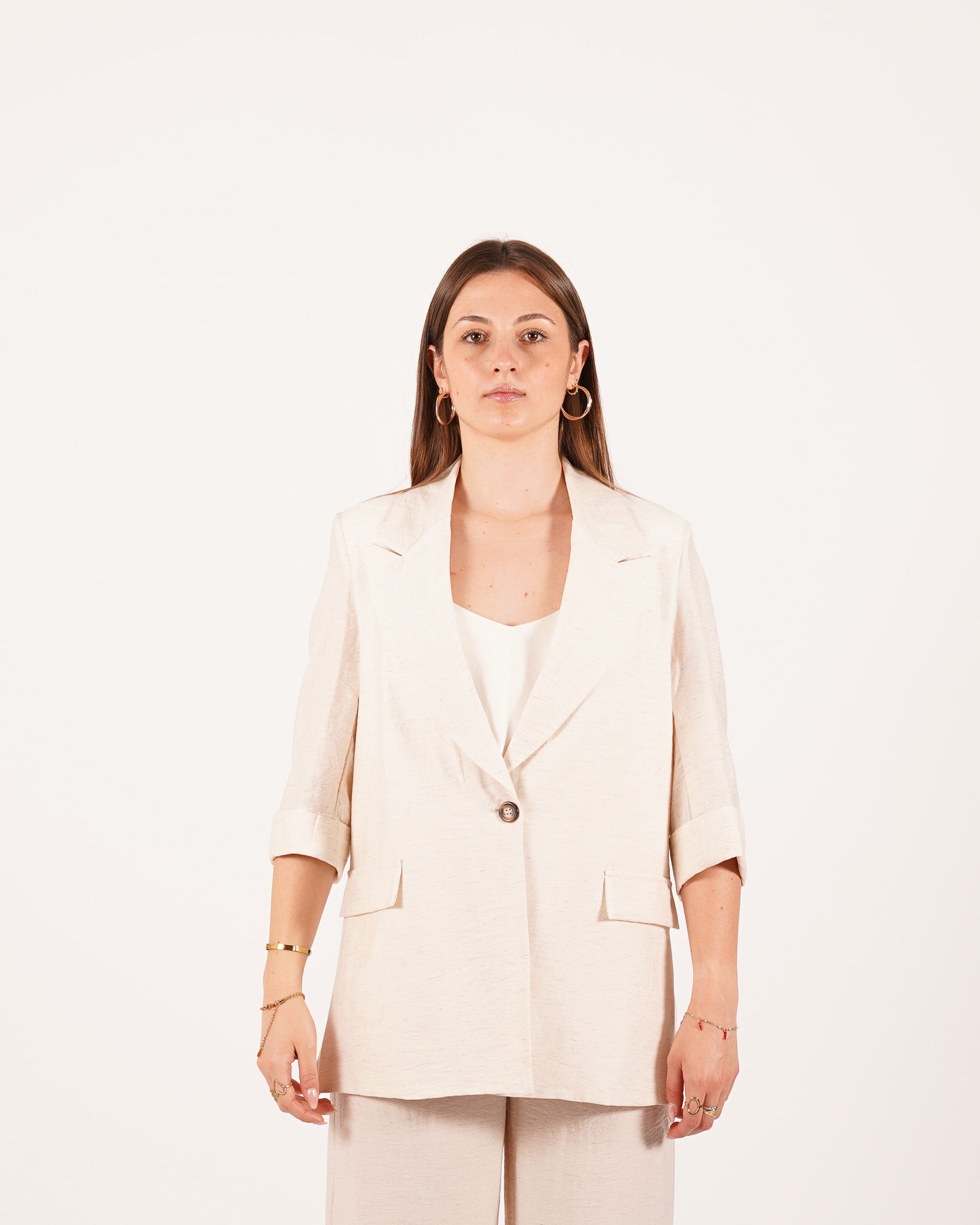 Coordinato in misto lino giacca monopetto e pantaloni - Ludovica