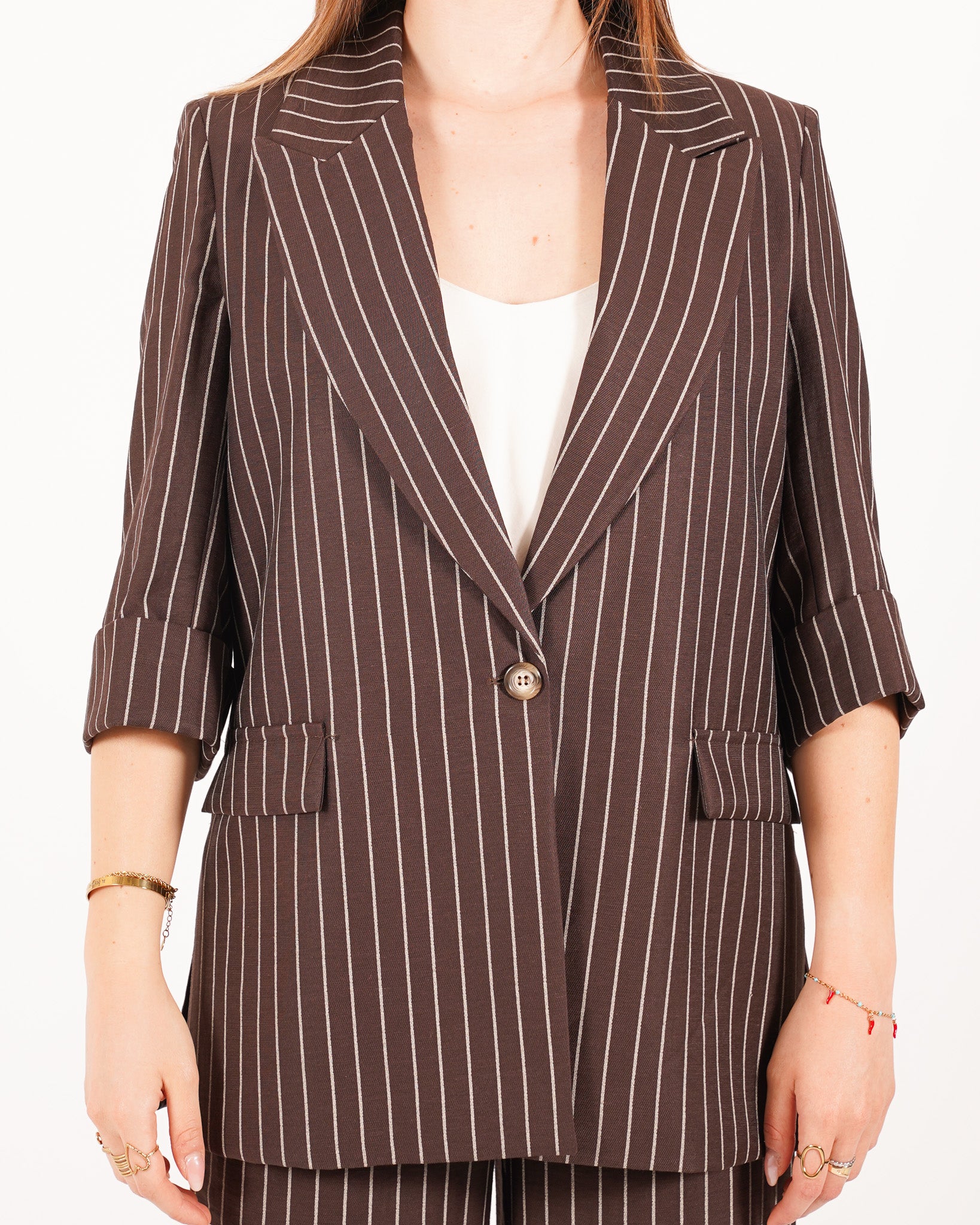 Coordinato gessato giacca monopetto e pantaloni regular fit - Daria