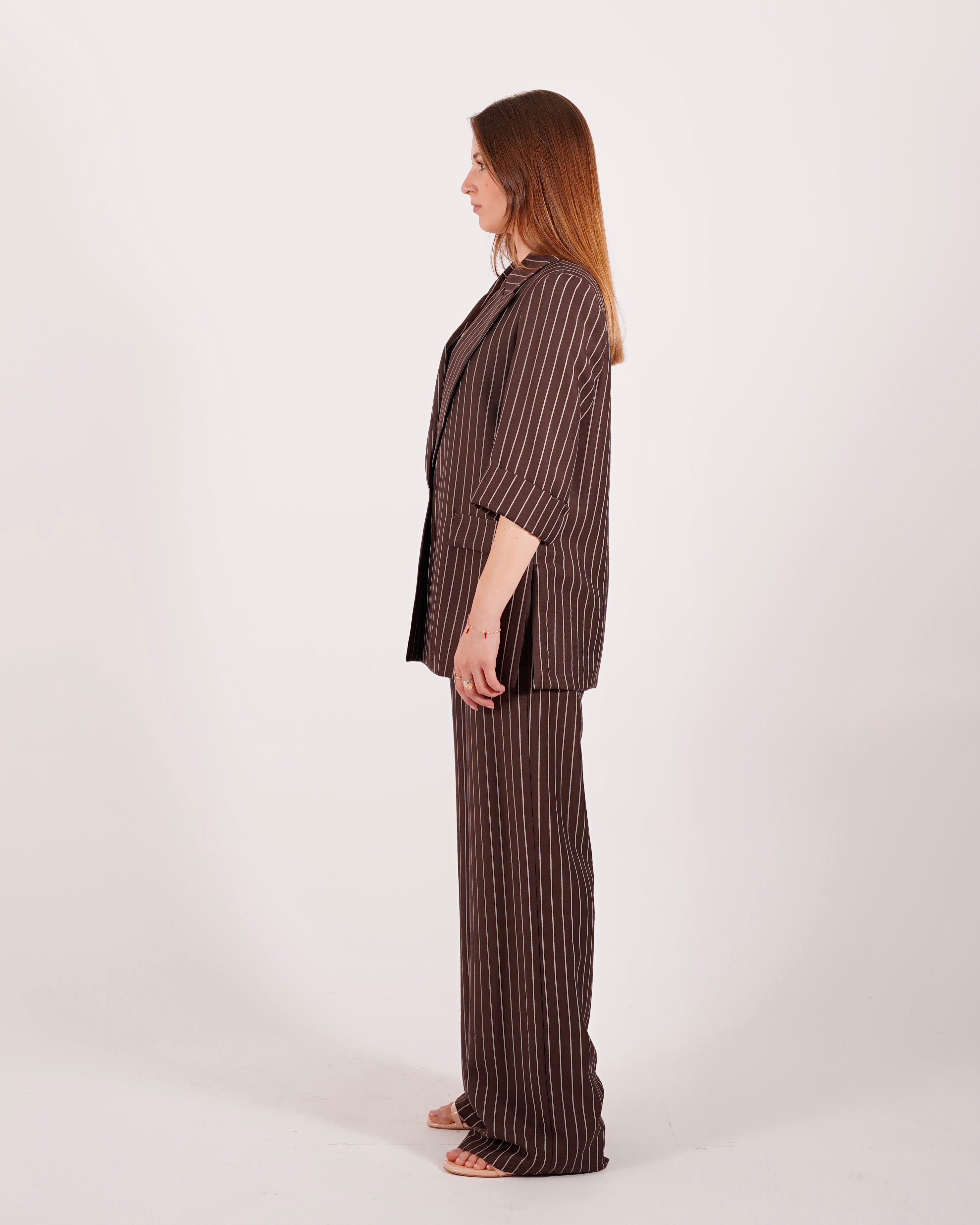 Coordinato gessato giacca monopetto e pantaloni regular fit - Daria