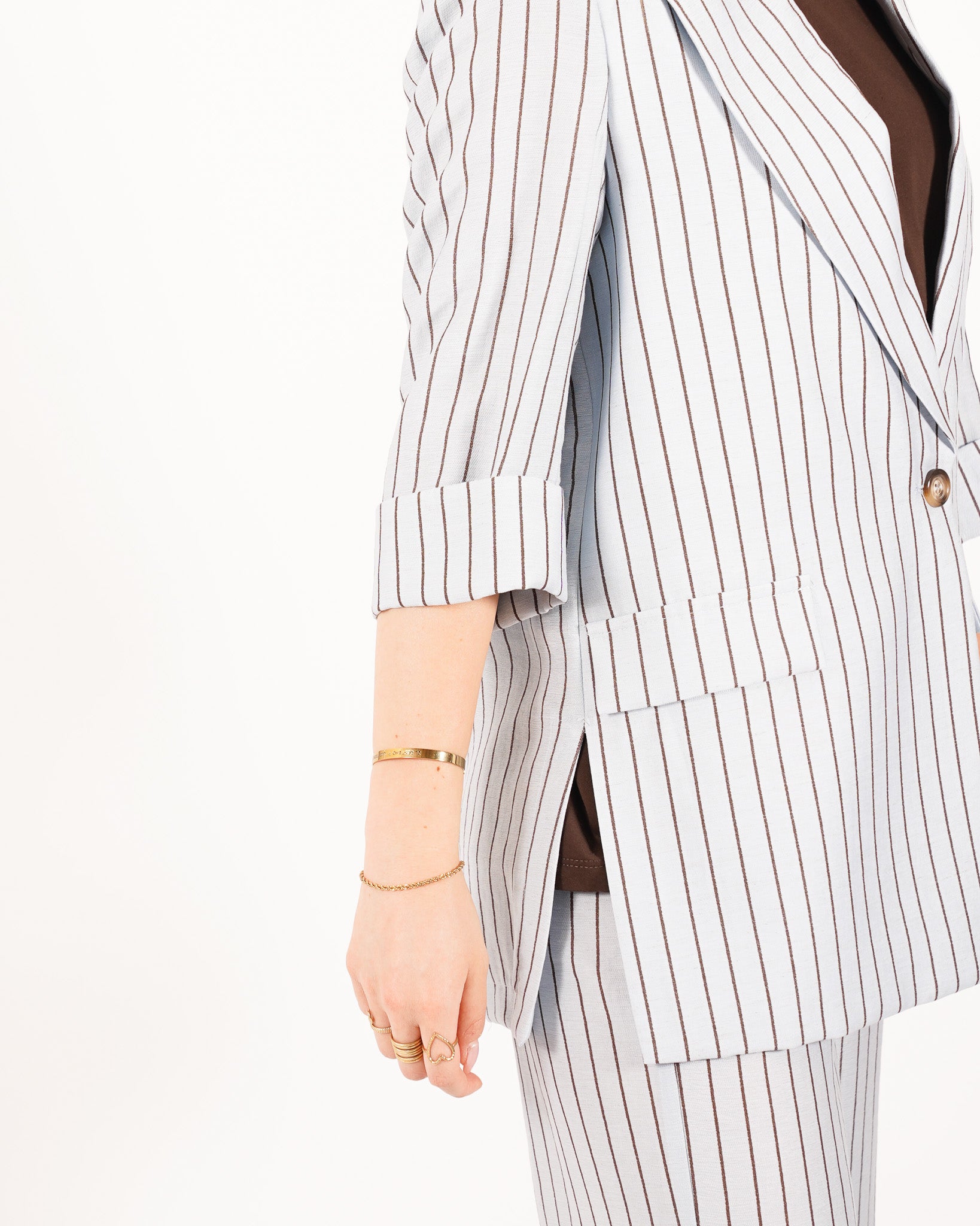 Coordinato gessato giacca monopetto e pantaloni regular fit - Daria