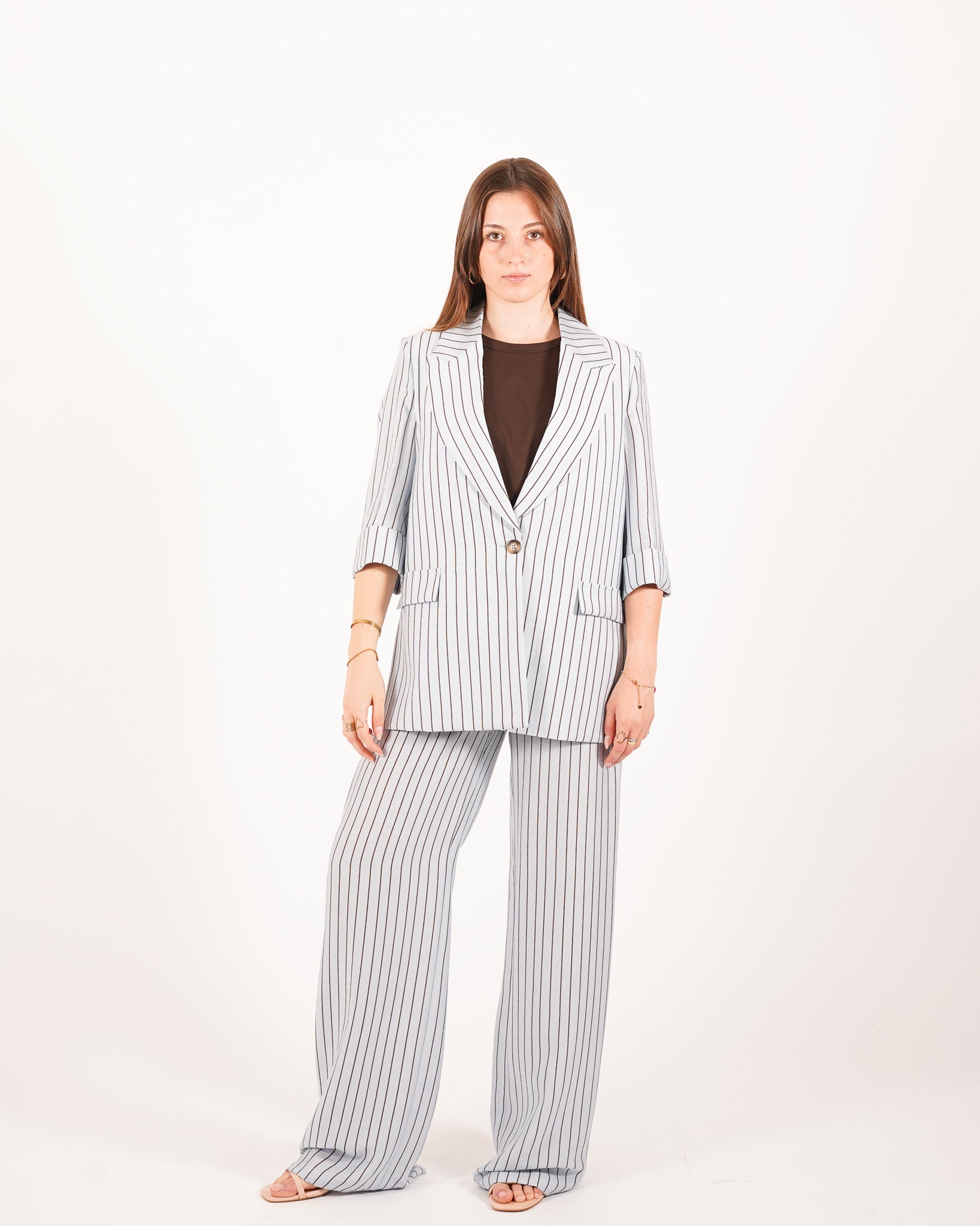 Coordinato gessato giacca monopetto e pantaloni regular fit - Daria