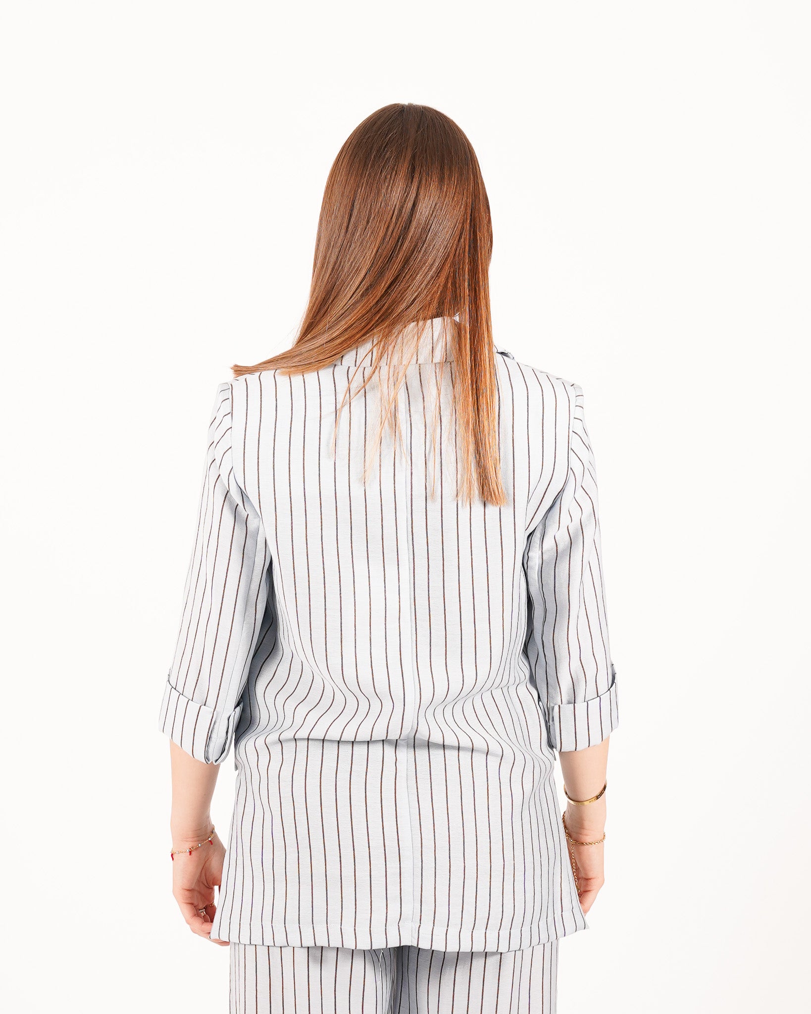 Coordinato gessato giacca monopetto e pantaloni regular fit - Daria