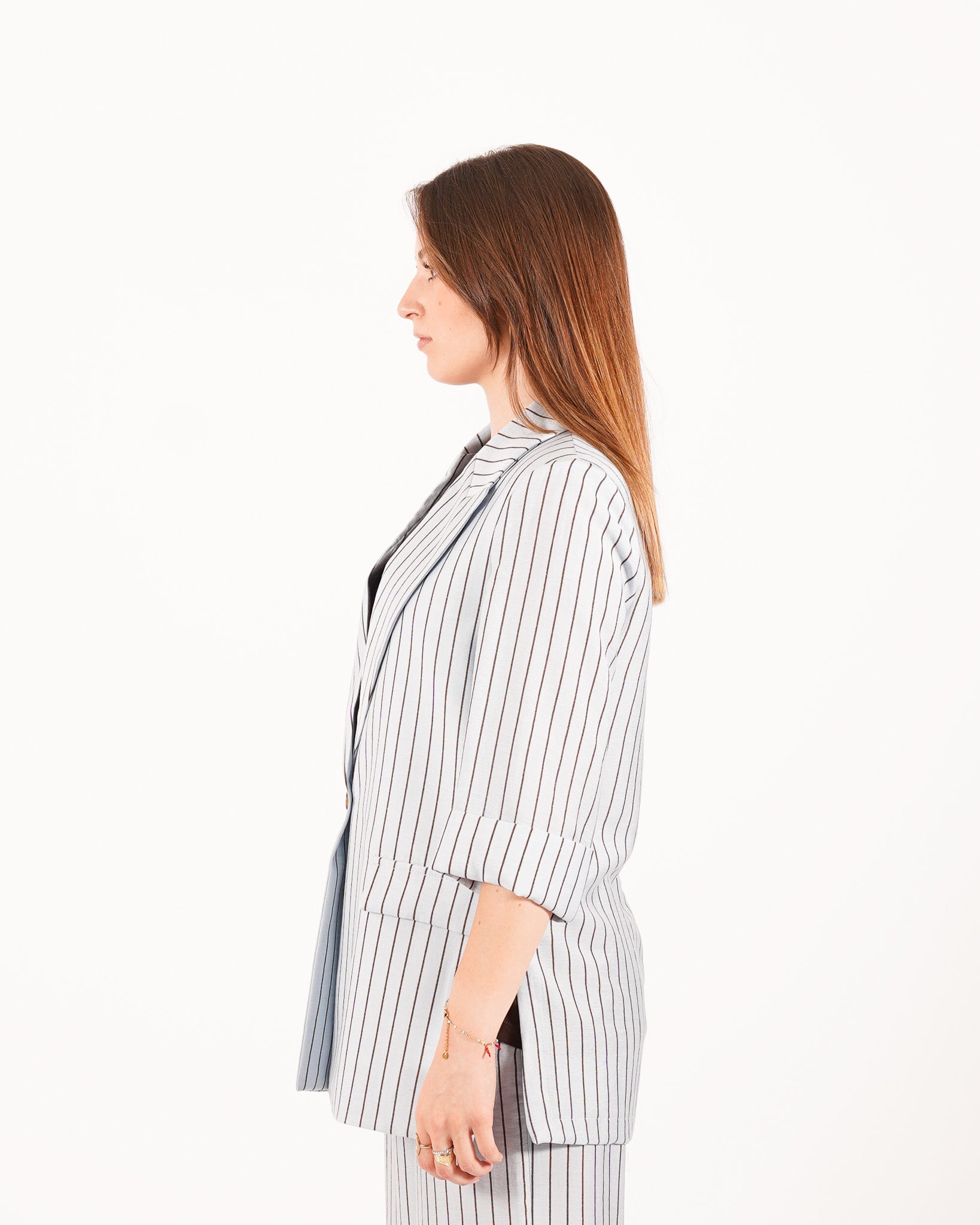 Coordinato gessato giacca monopetto e pantaloni regular fit - Daria