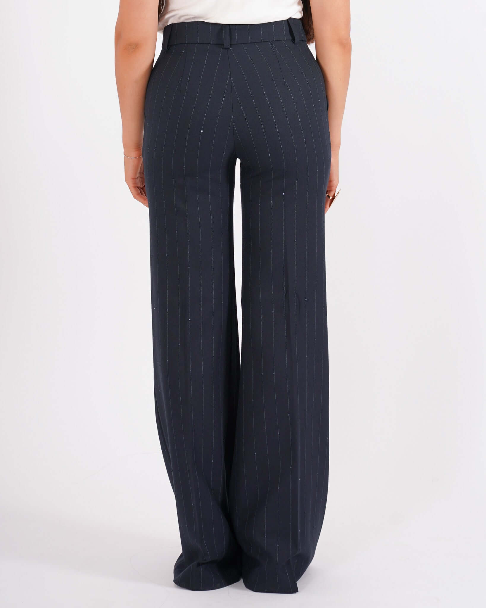 Pantaloni palazzo gessati vita alta con micro pailletts - Roberts