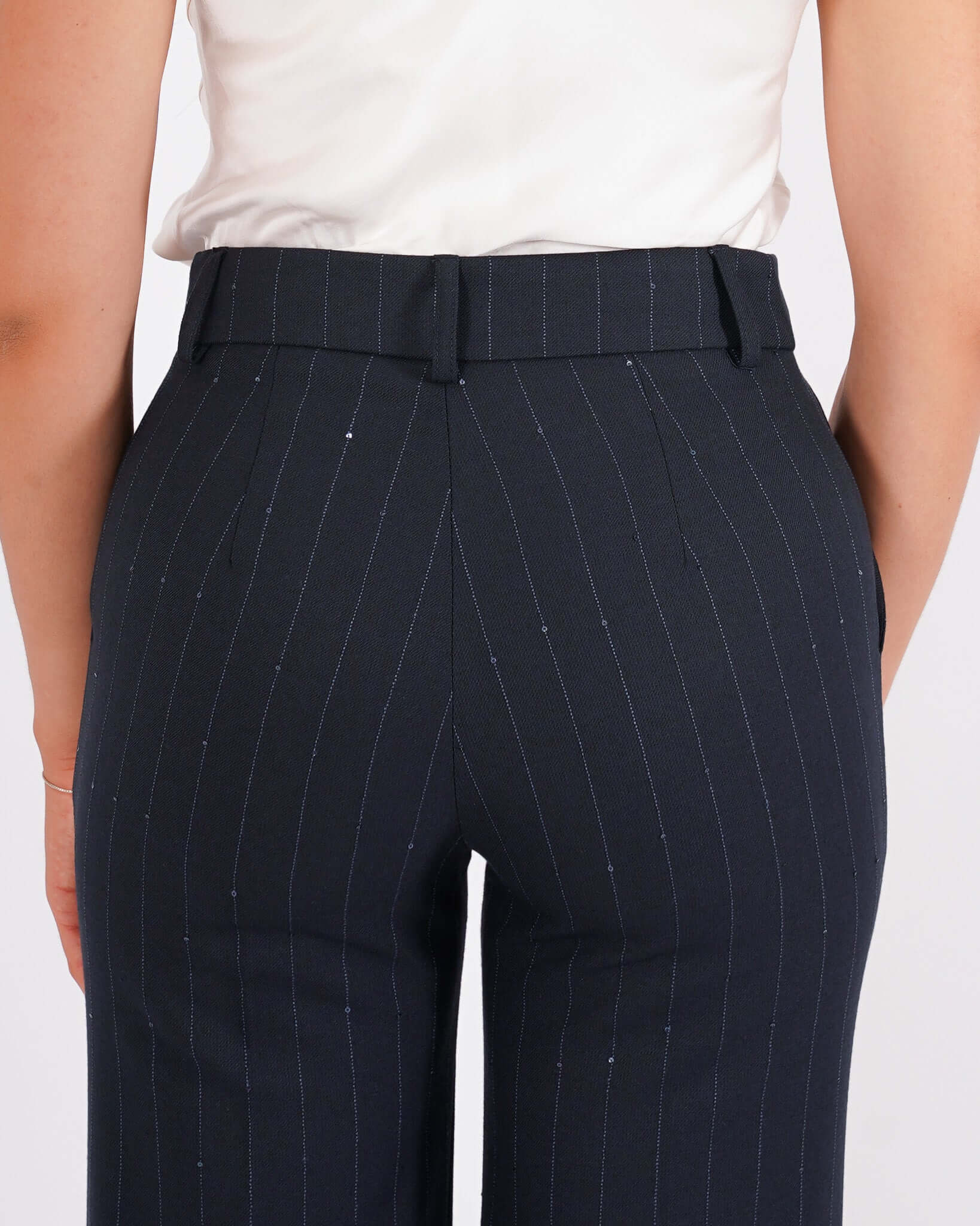 Pantaloni palazzo gessati vita alta con micro pailletts - Roberts