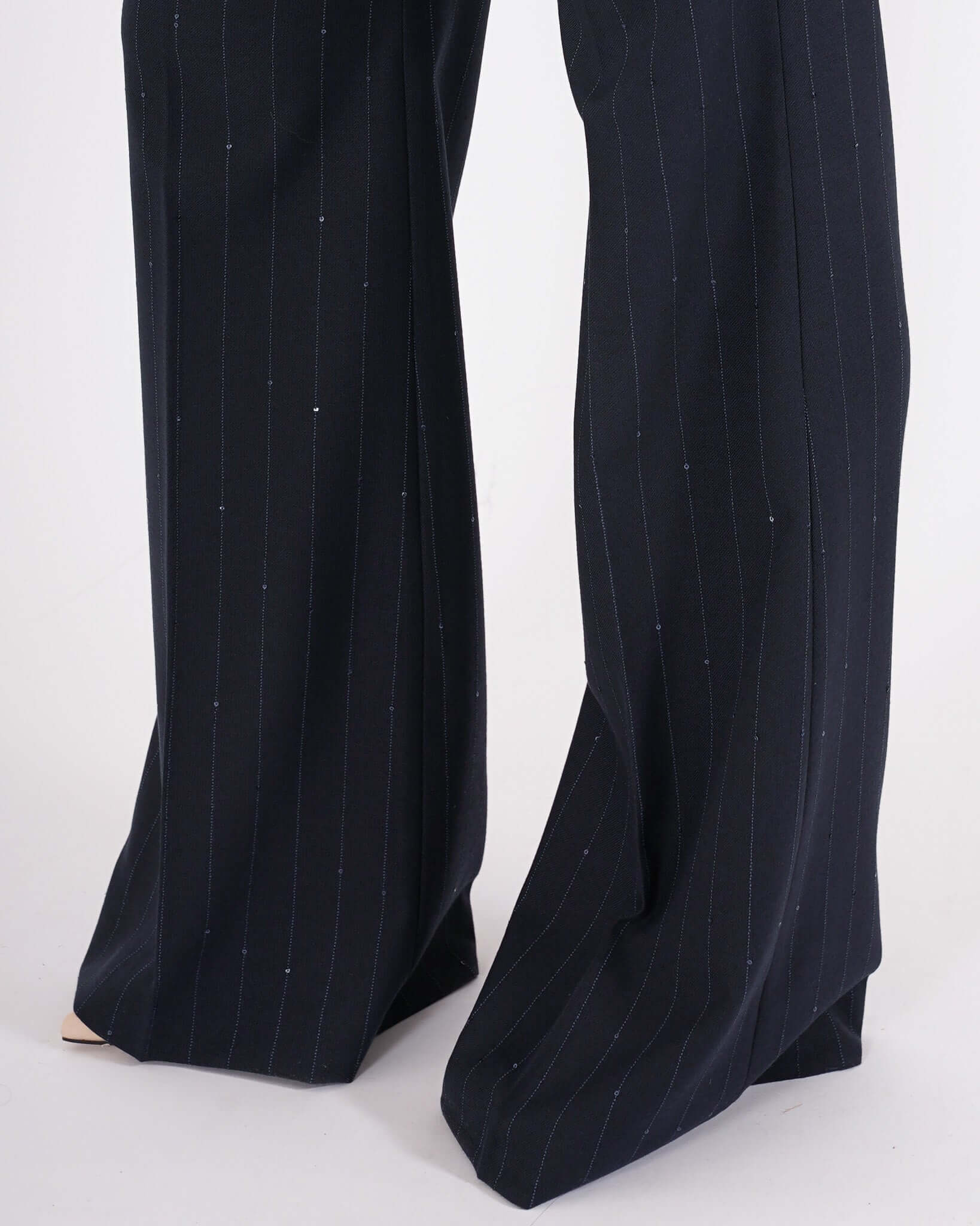 Pantaloni palazzo gessati vita alta con micro pailletts - Roberts