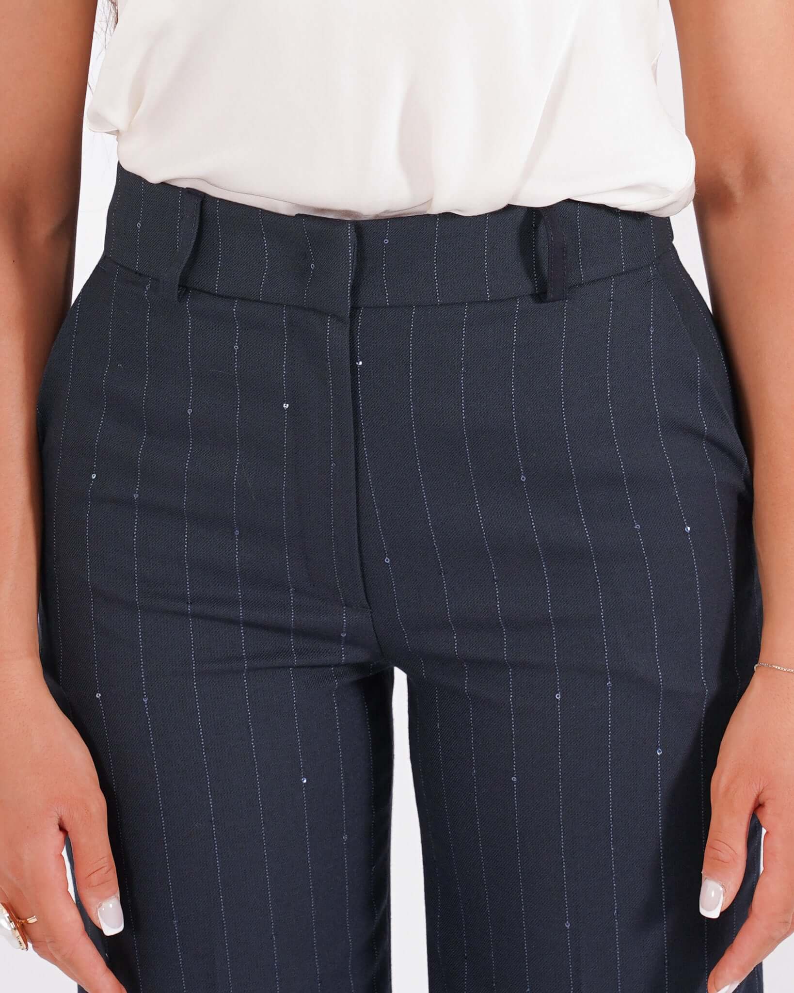 Pantaloni palazzo gessati vita alta con micro pailletts - Roberts