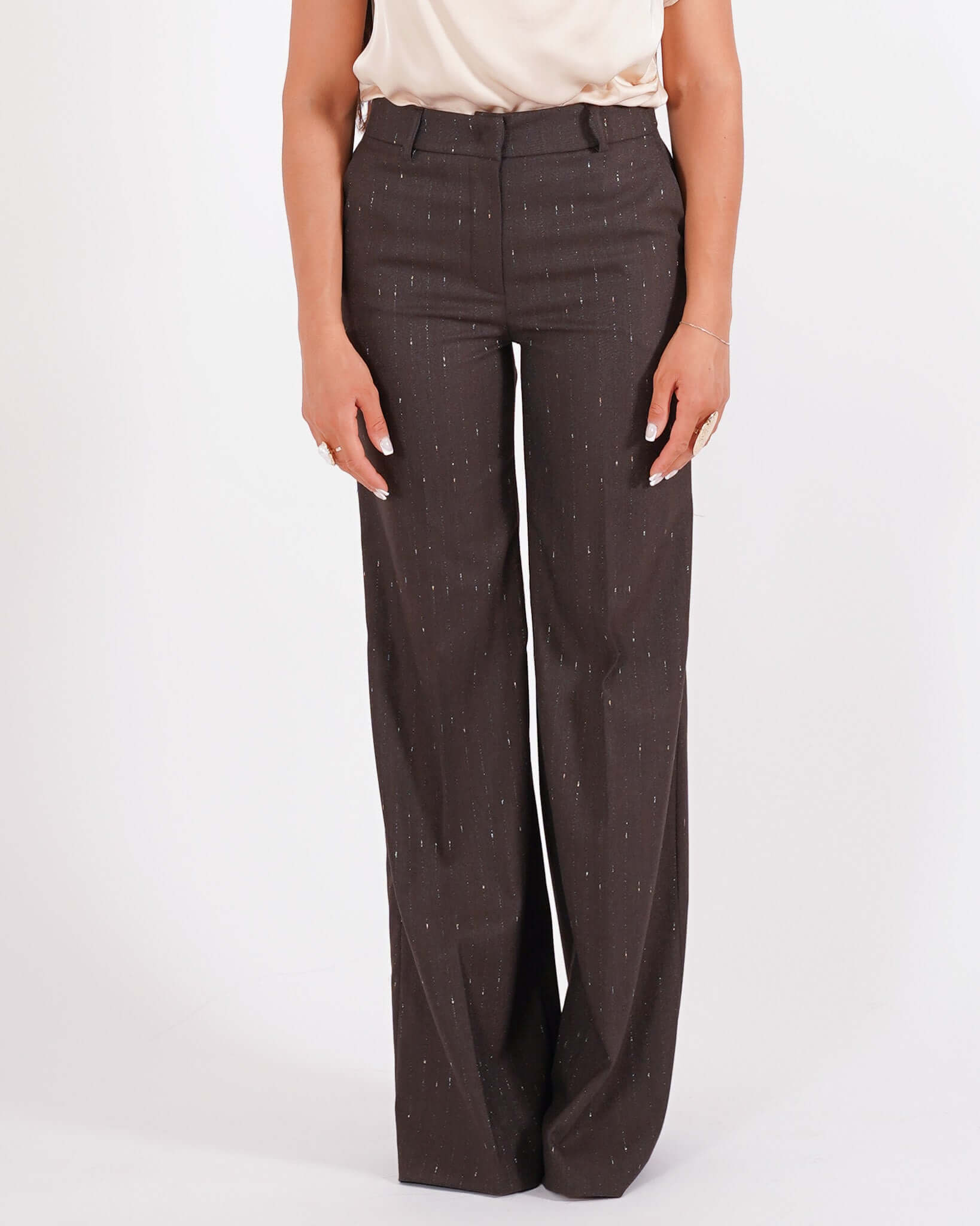 Pantaloni palazzo a vita alta con trama lurex oro - Roberts