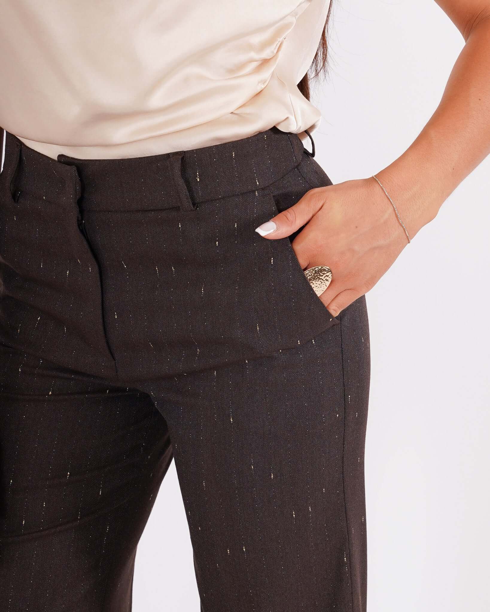 Pantaloni palazzo a vita alta con trama lurex oro - Roberts