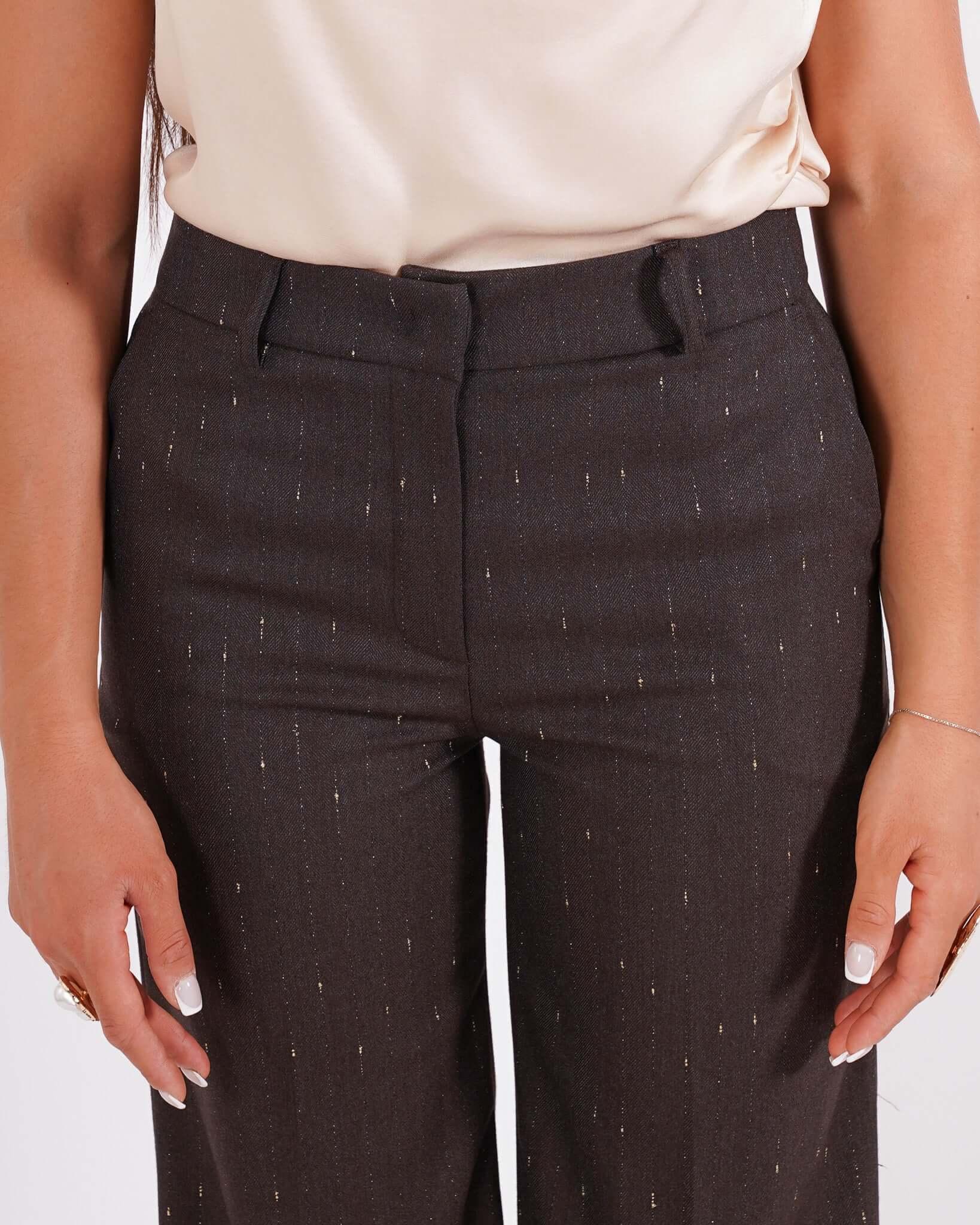 Pantaloni palazzo a vita alta con trama lurex oro - Roberts