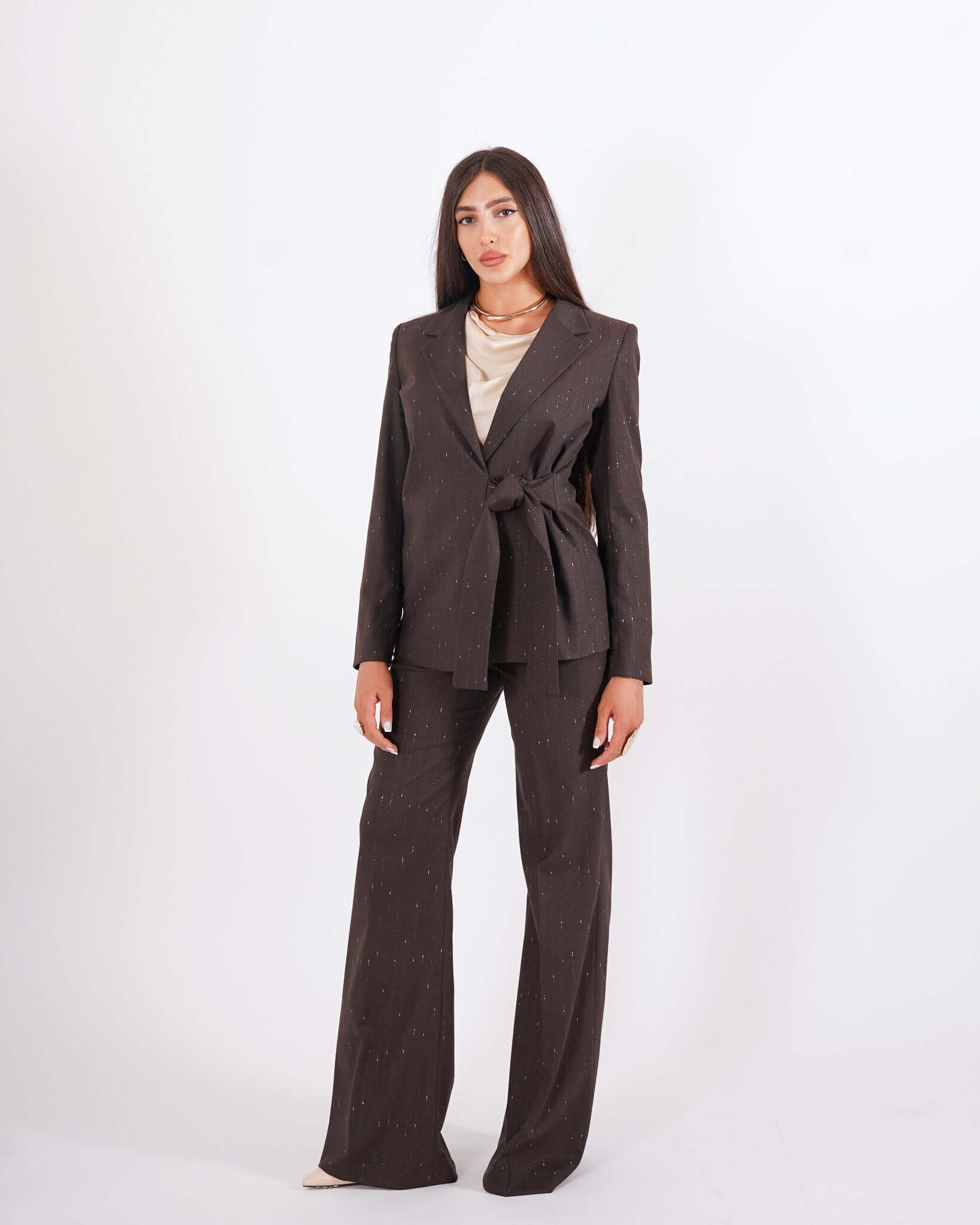 Pantaloni palazzo a vita alta con trama lurex oro - Roberts