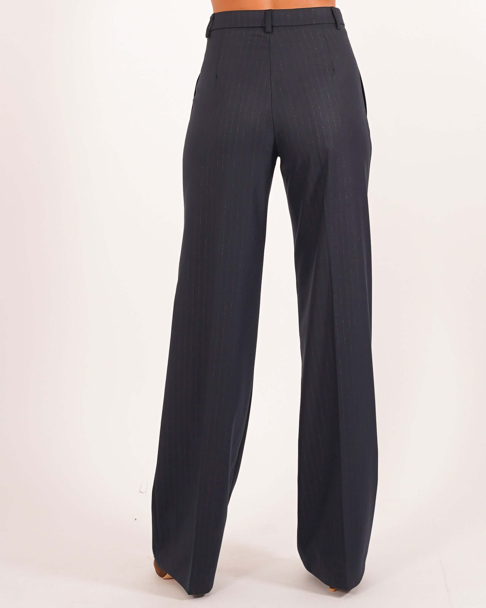 Pantaloni palazzo gessati a vita alta in ecofibra – Giovanna
