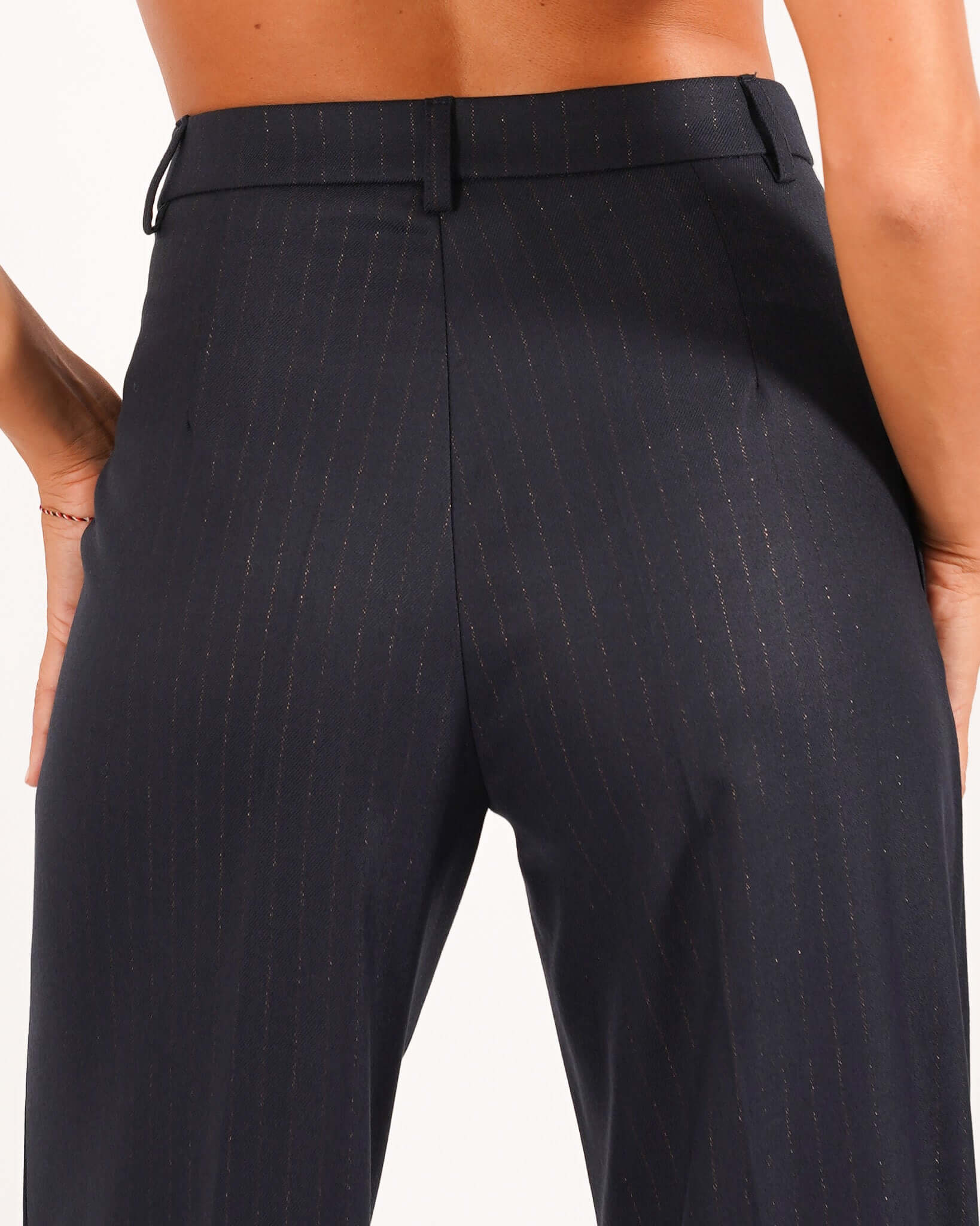 Pantaloni palazzo gessati a vita alta in ecofibra – Giovanna