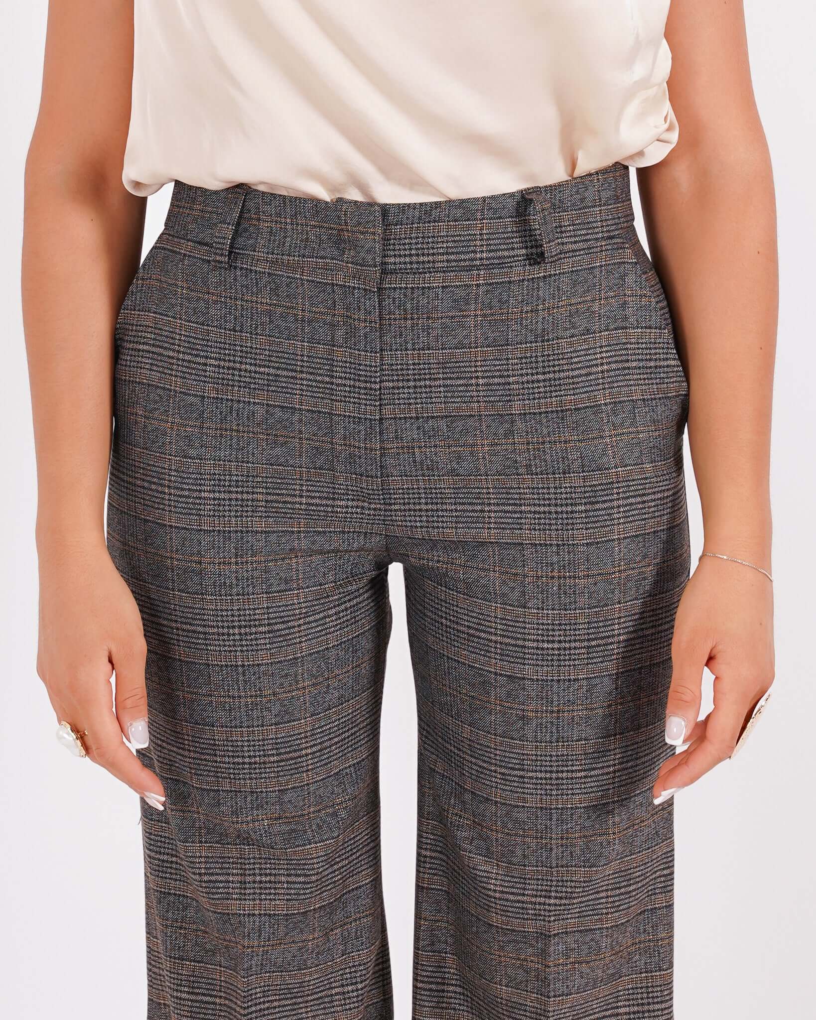 Pantaloni palazzo a vita alta in fantasia check - Roberts